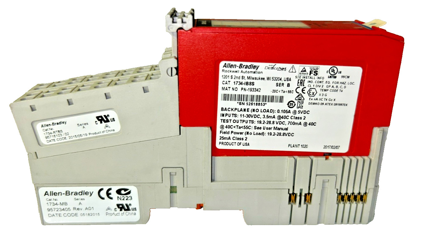 Allen Bradley 1734-IB8S Point Guard Digital I/O Safety Module With Base