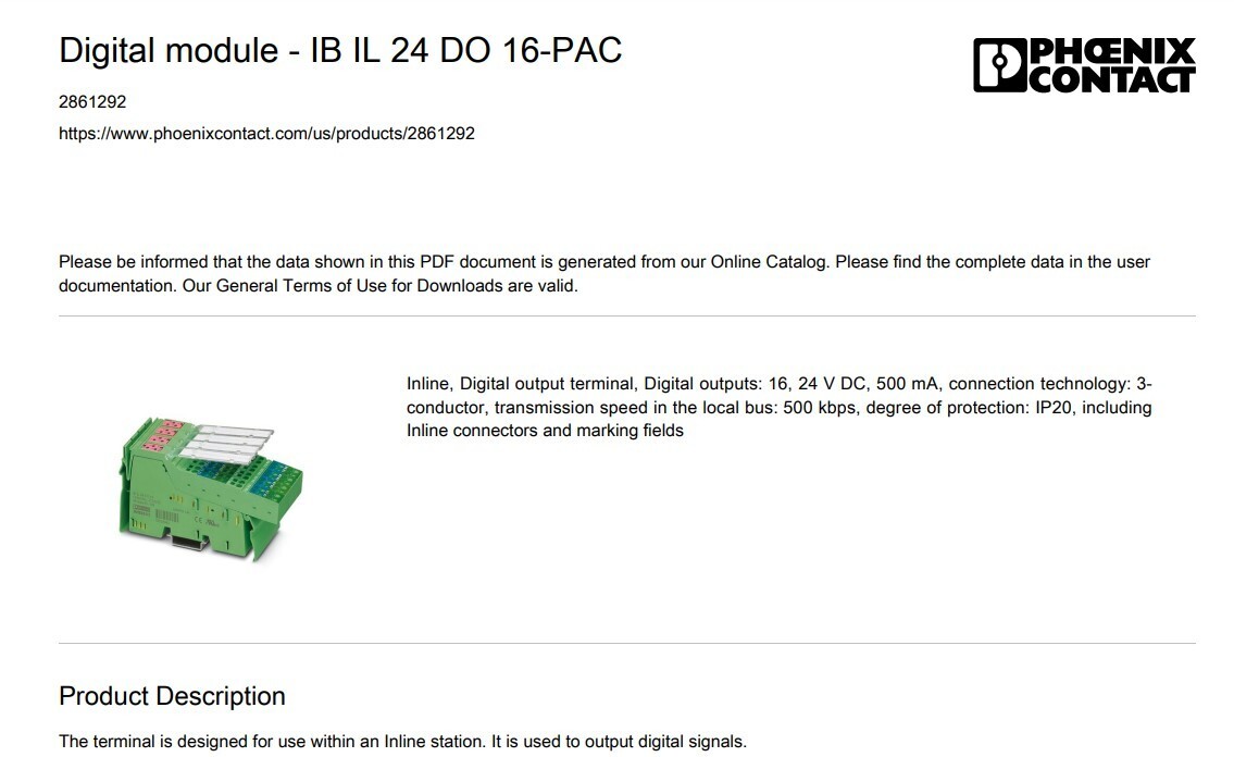 One (1) Phoenix IB IL 24 DO 16-PAC Digital Output Terminal Module Germany NEW