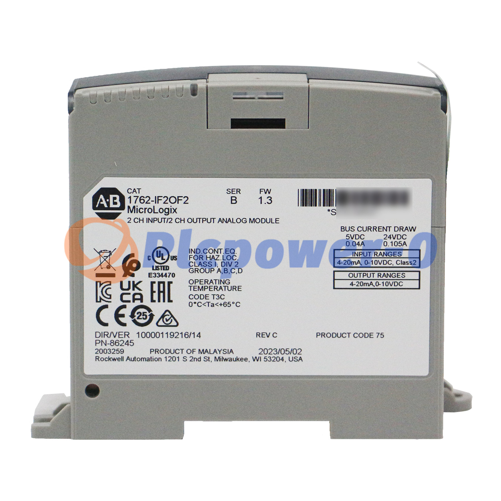 New Allen-Bradley 1762-IF2OF2 MicroLogix1200 Analog I/O Module