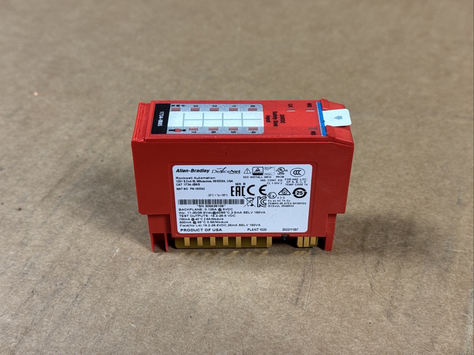 Allen Bradley 1734-IB8S /B 24VDC Safety Sink Input 2021-2022 WARRANTY FAST SHIP