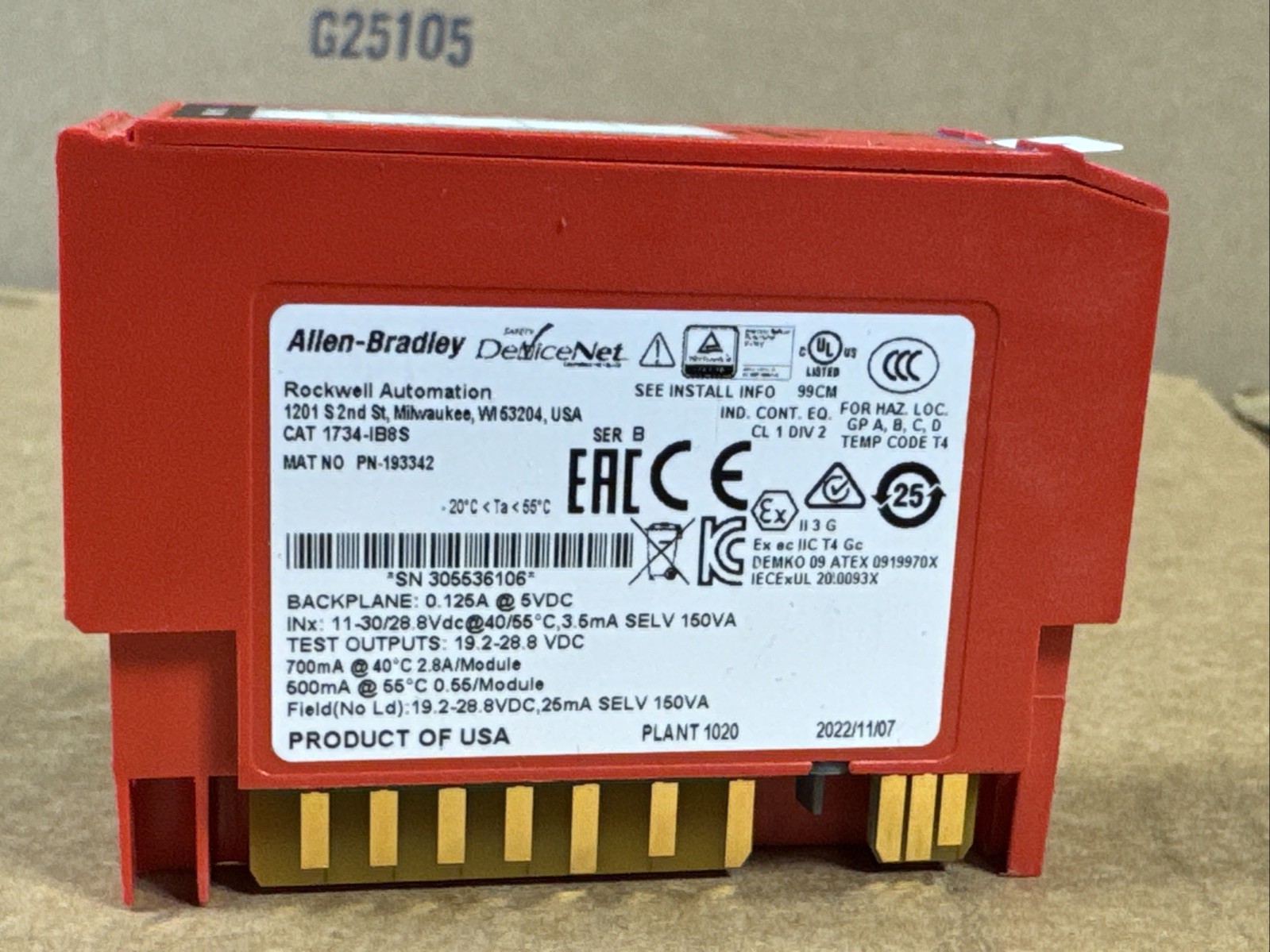 Allen Bradley 1734-IB8S /B 24VDC Safety Sink Input 2021-2022 WARRANTY FAST SHIP