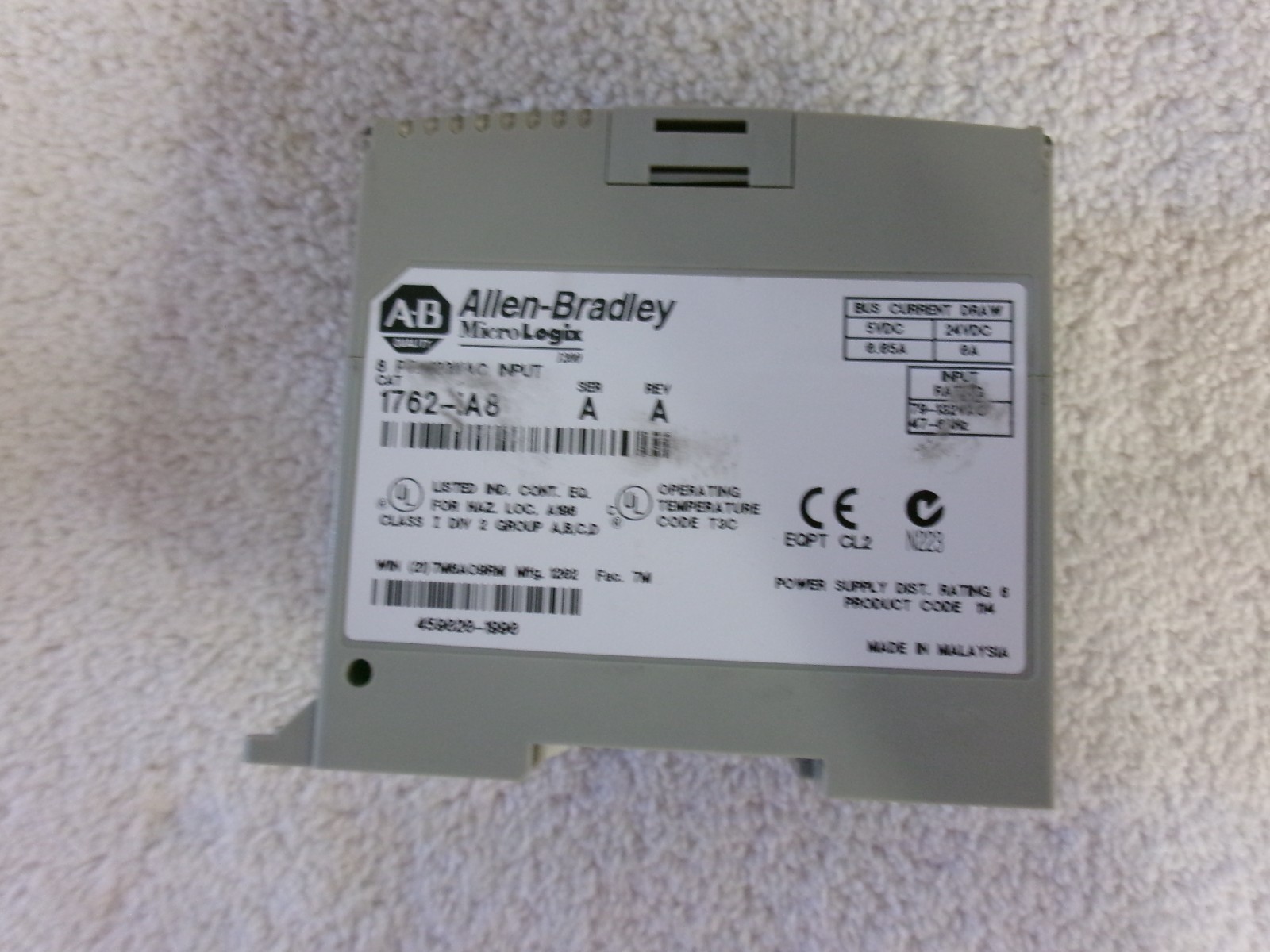 Allen Bradley MicroLogix 8 PT 120VAC Input 1762-IA8 Ser A Rev A