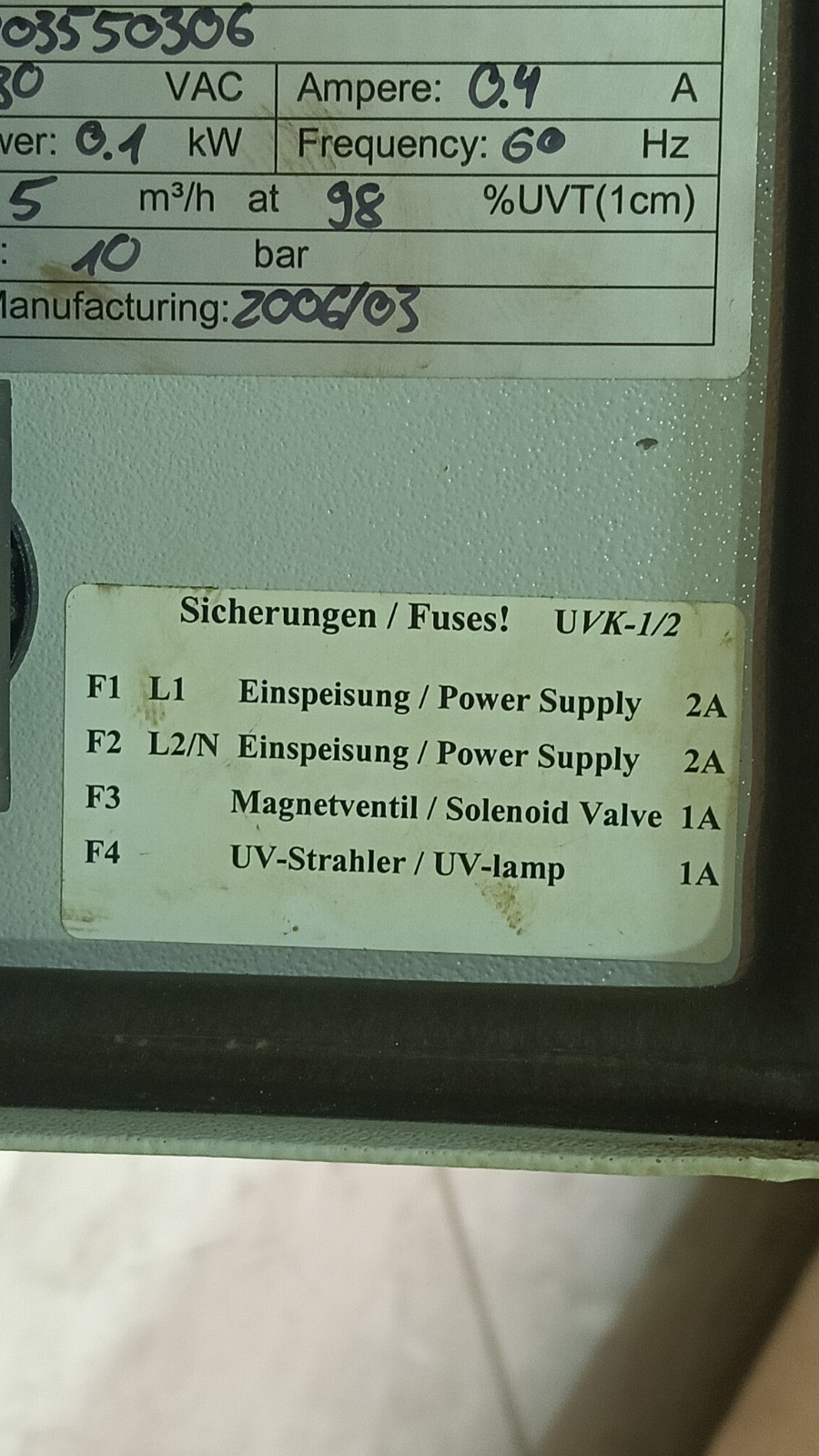 Trojan UVK-2 2656 UV System 5m³/h 230V Stainless Steel Aquafine TA7071 GERMANY