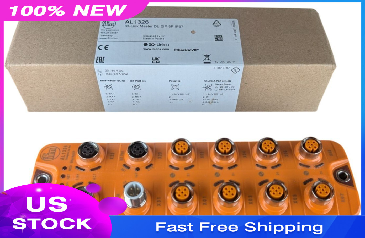 IFM AL1326 IO-Link Master Ethernet/IP 8-Port M12 IP67 Industrial Module