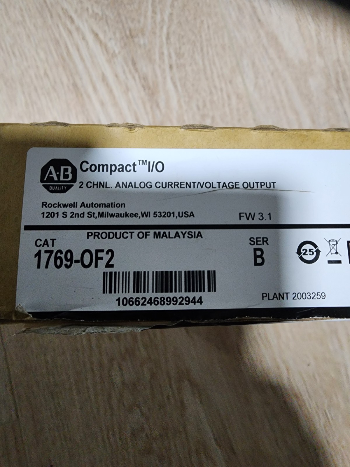 Allen Bradley 1769-OF2 Ser.B F/W 3.1 2-Chan. Analog Output Module. 3E-39
