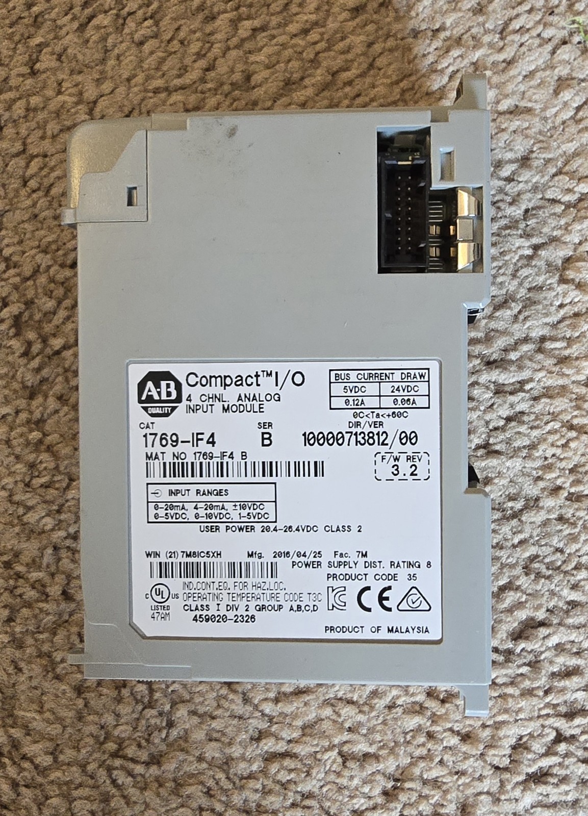 Allen Bradley 1769-IF4 1769-1F4 B CompactLogix Input Module 4Ch Analog 1769IF4