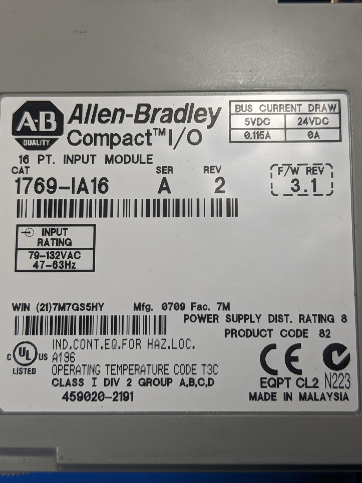 Allen-Bradley 1769-IA16 SER A REV 2 Input Module