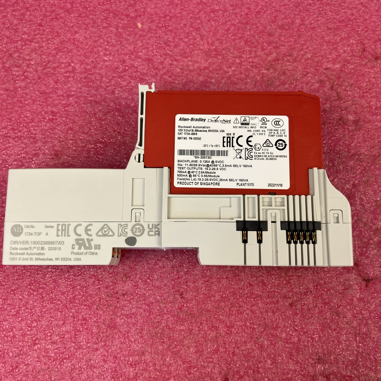 Allen Bradley 1734-IB8S Safety Sink Input Module with 1734-TOP Base