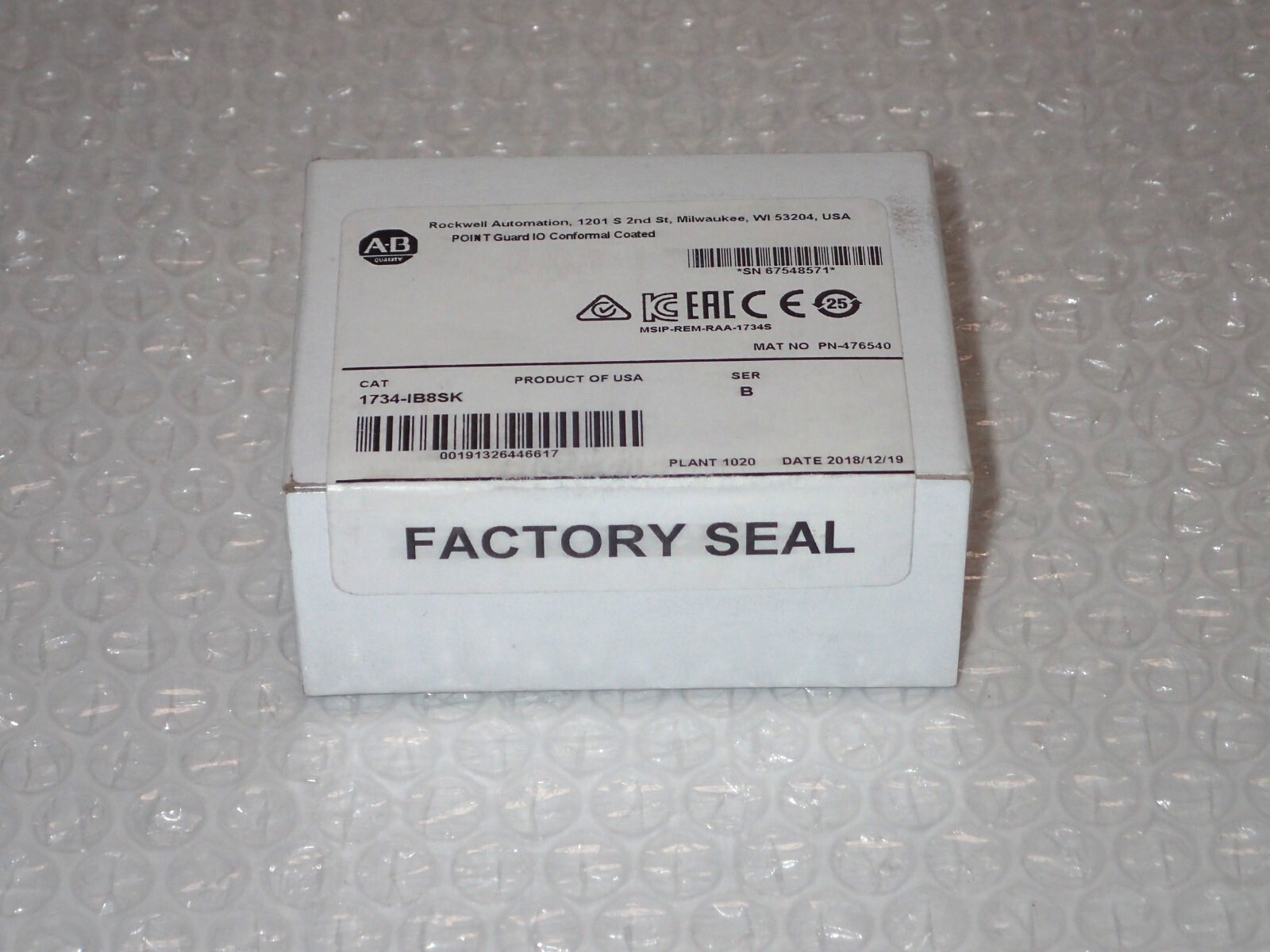 Factory Sealed ALLEN-BRADLEY 1734-IB8SK SER B , MFD 2018