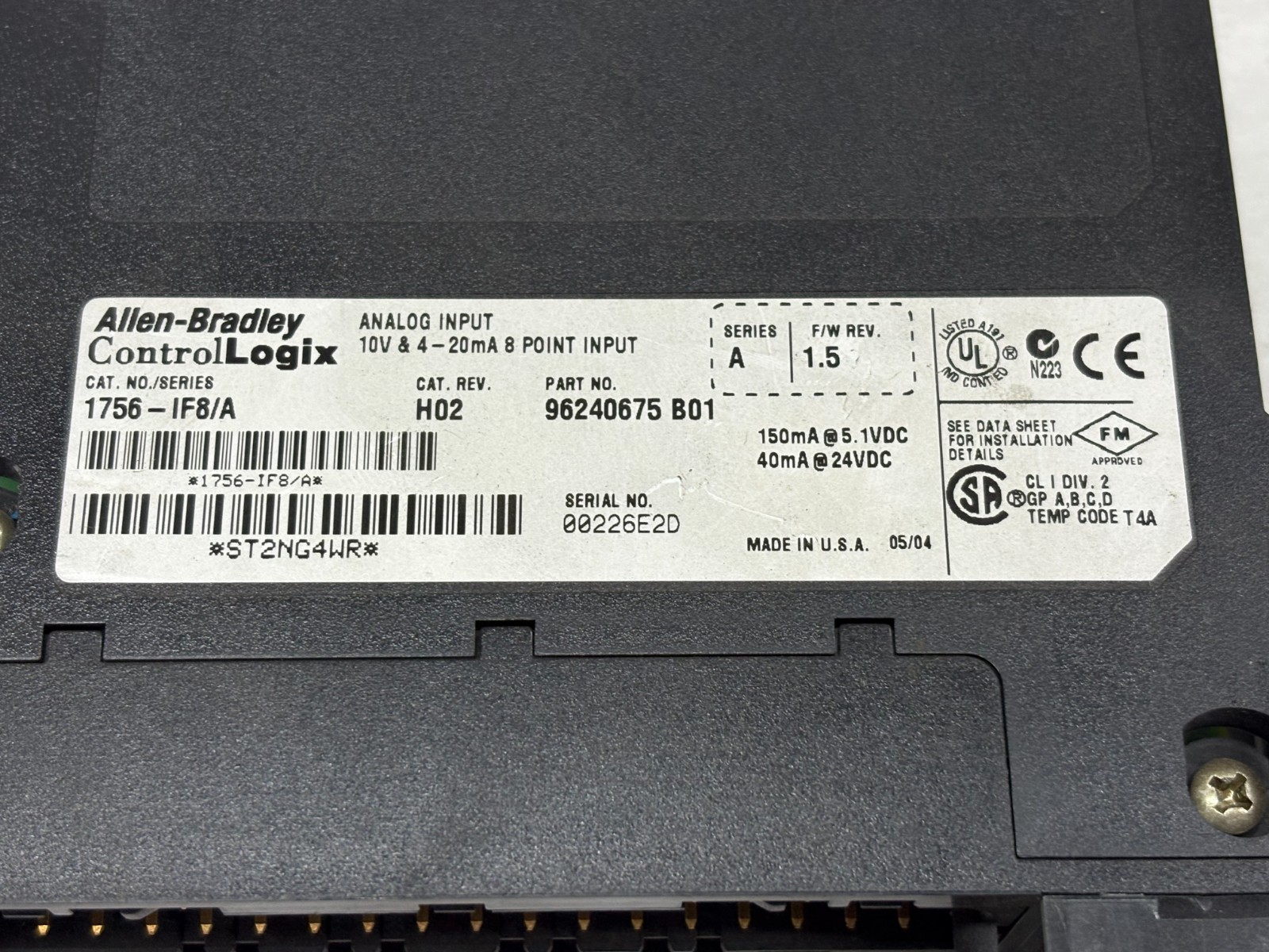 NOS ALLEN BRADLEY 1756-IF8/A CONTROLLOGIX ANALOG INPUT MODULE 150mA @ 5.1VDC