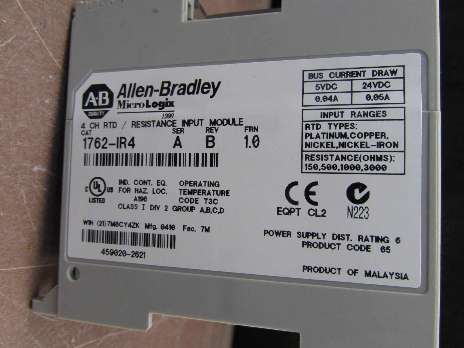 Allen-Bradley 1762-IR4 A MicroLogix 1200 Resistance Input Module