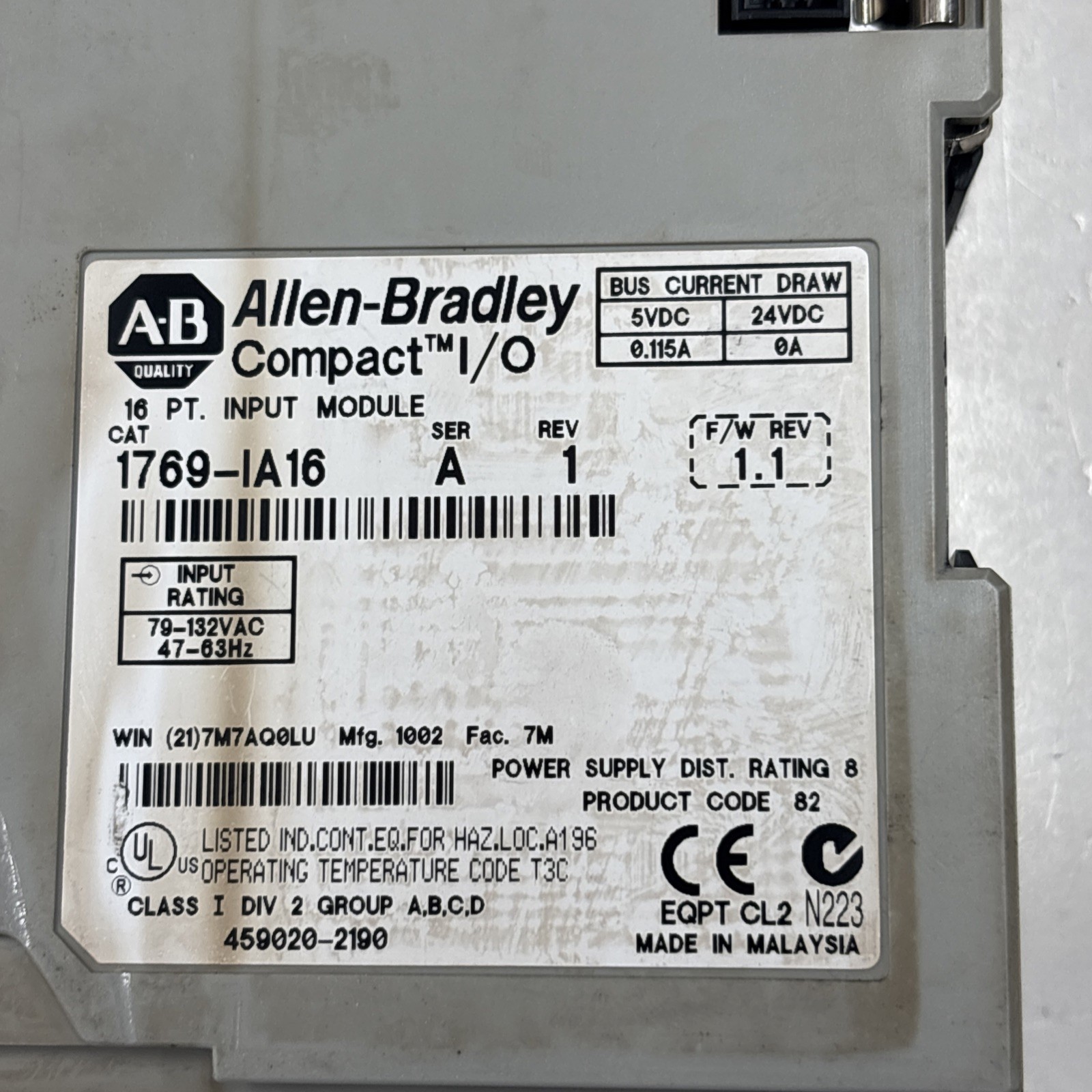 Allen-Bradley 1769-IA16 Ser. A Rev. 1 Input Module F/W Rev. 1.1