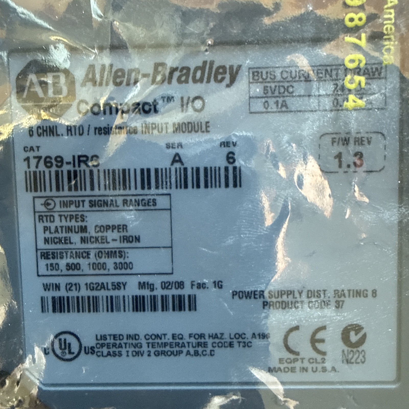 Open Allen Bradley 1769-IR6 1769-1R6 A 1.3 CompactLogix Input RTD No Box