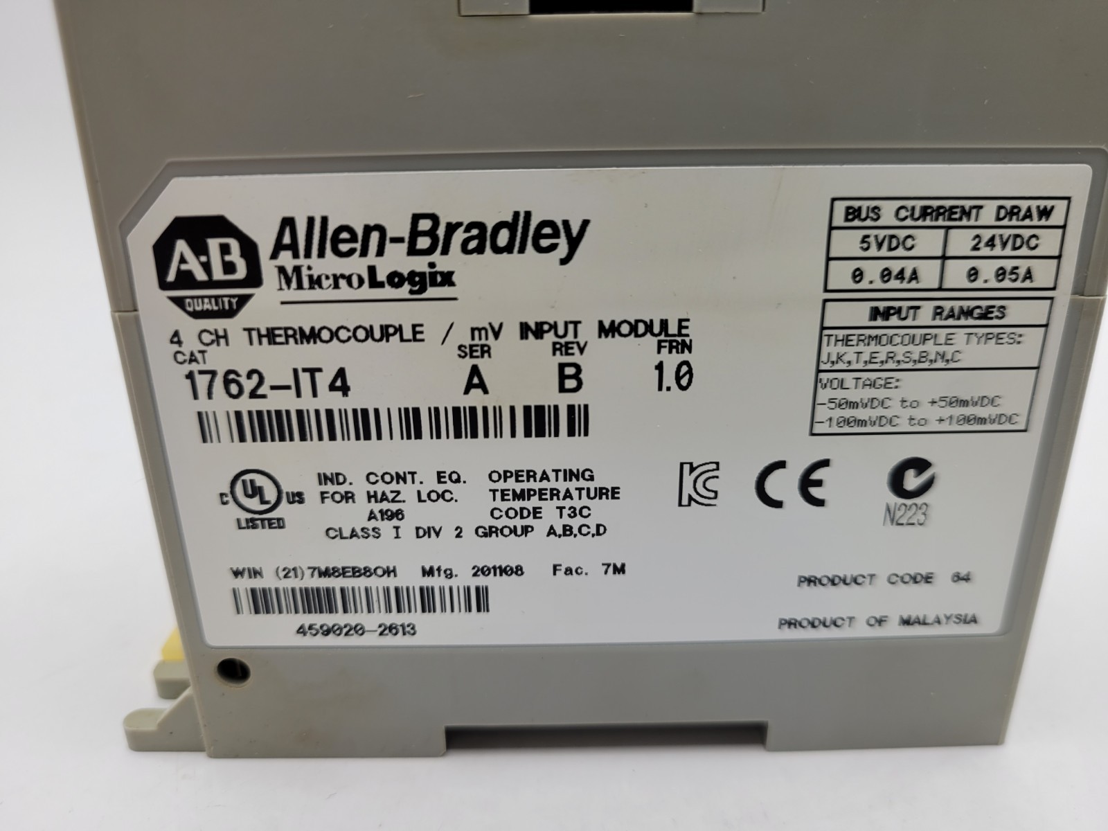 Allen-Bradley 1762-IT4 Thermocouple Input Module