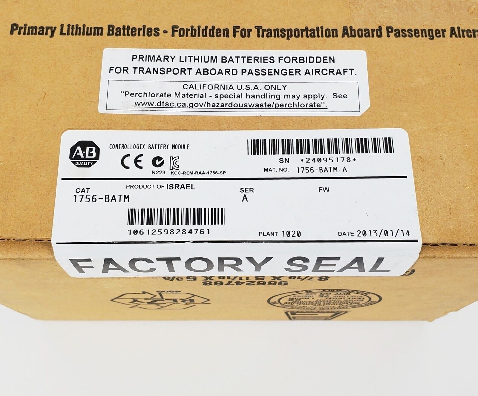 New Factory Sealed Unbrand 1756-BATM ControlLogix Battery Module Ser A