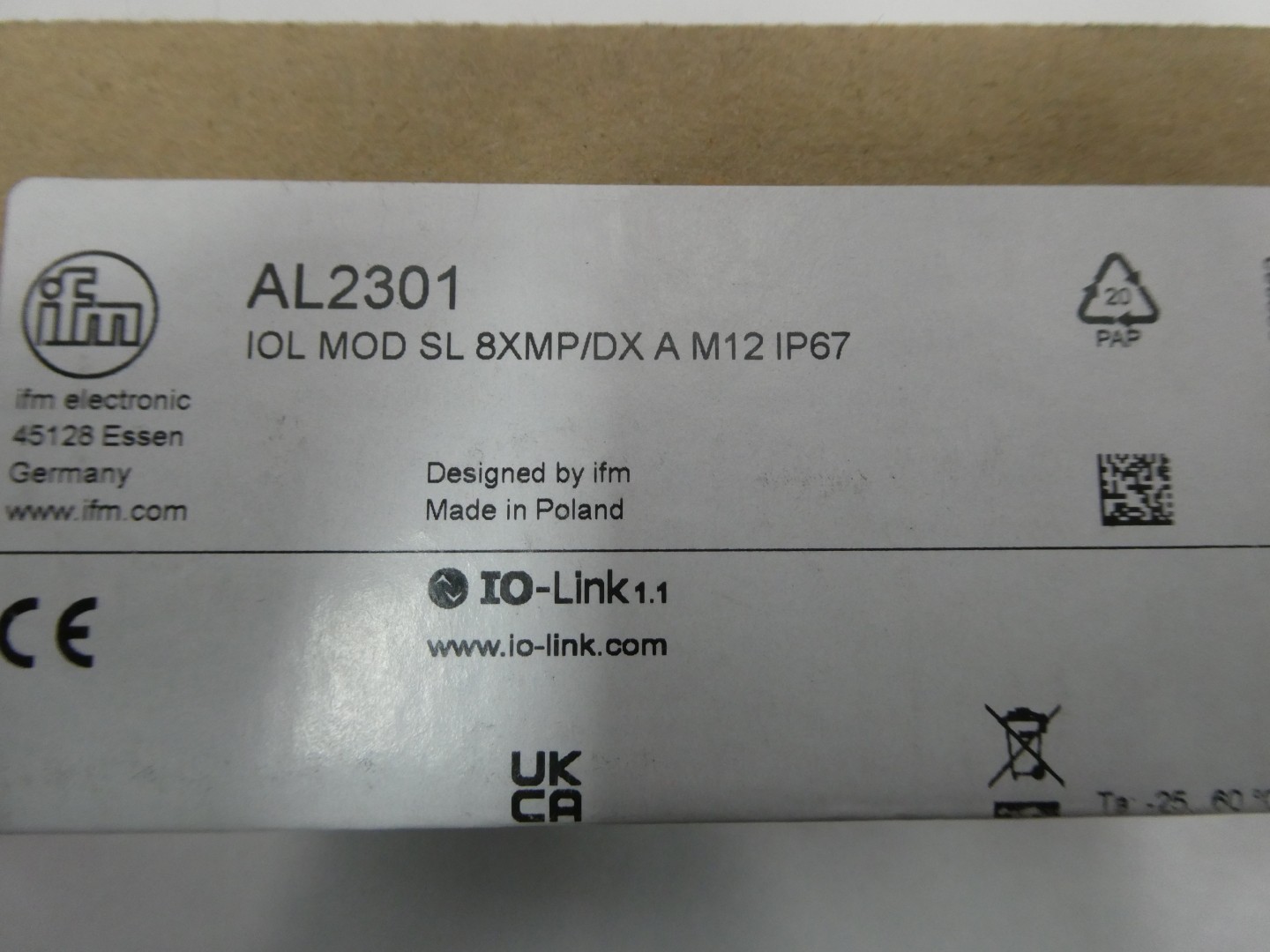 Ifm AL2301 IOL MOD SL 8XMP/DX A M12 IP67 Io-link Input/output Module