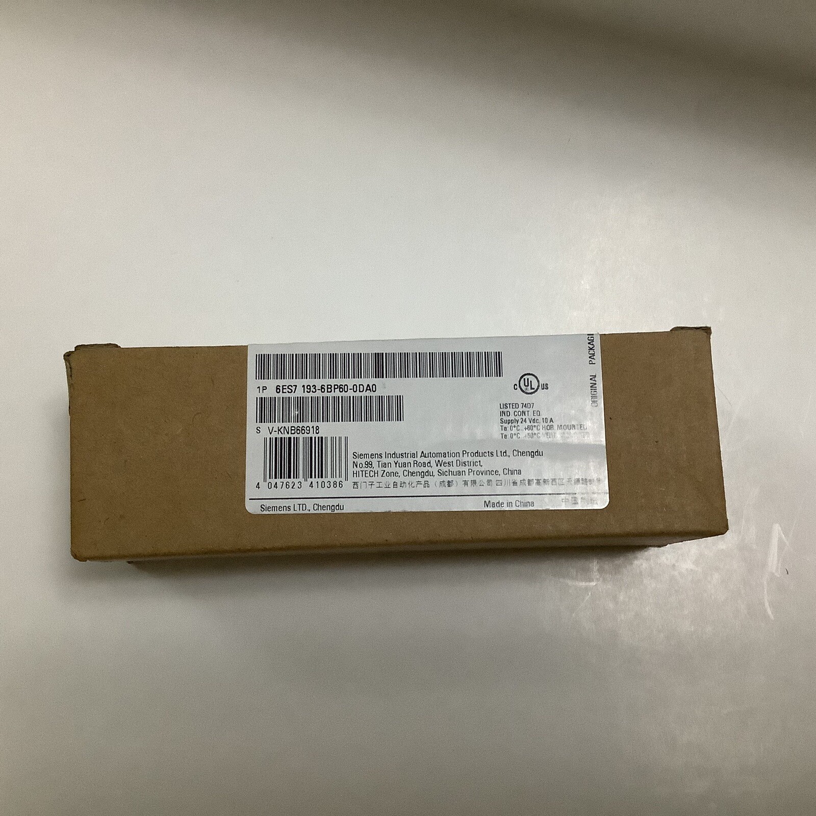 SIEMENS 6ES7 193-6BP60-0DA0 Base Unit 6ES7193-6BP60-0DA0 (New Sealed Package)