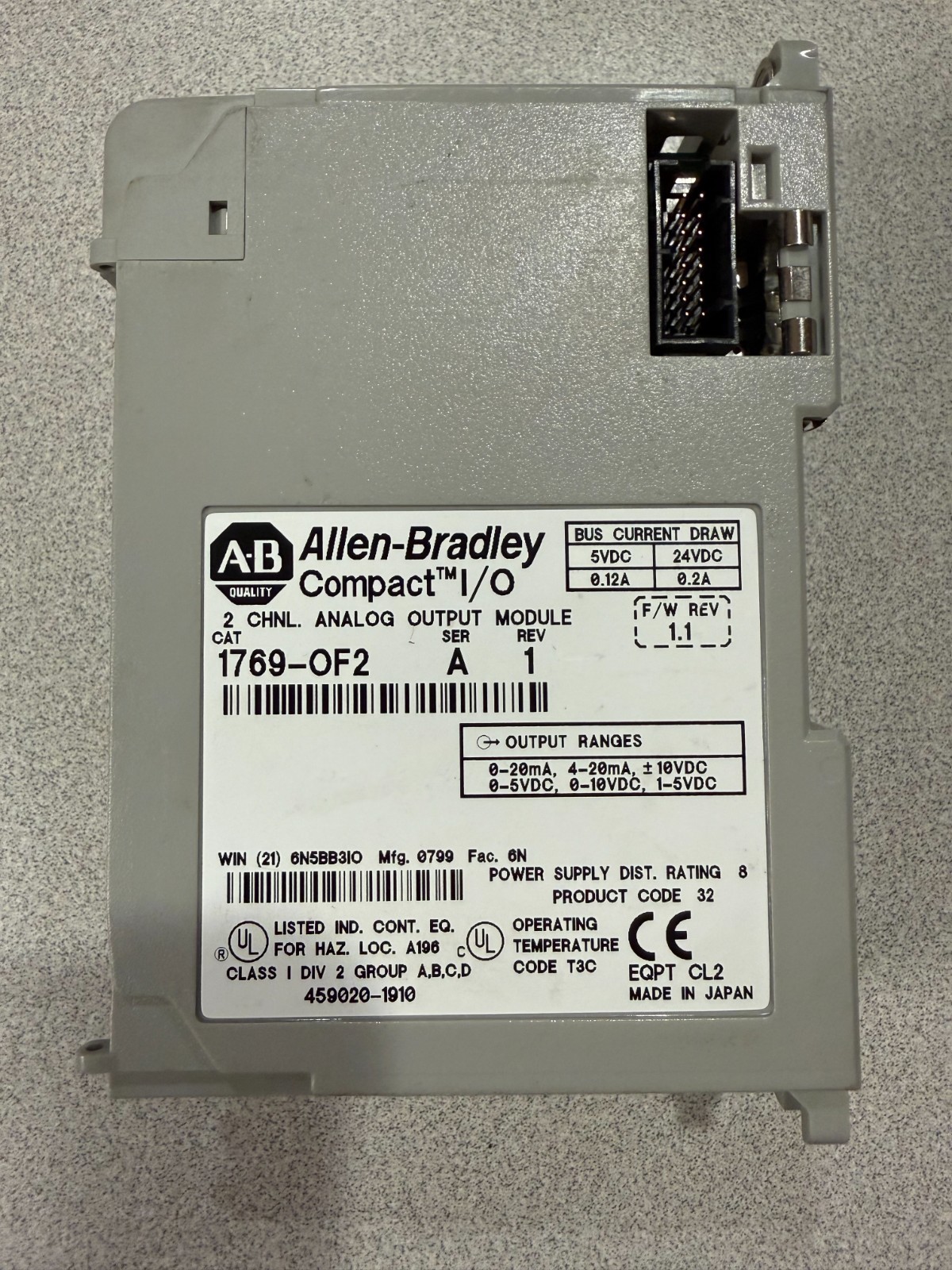 Allen-Bradley 1769-OF2 PLC Output Module SN 6N5BB3IO