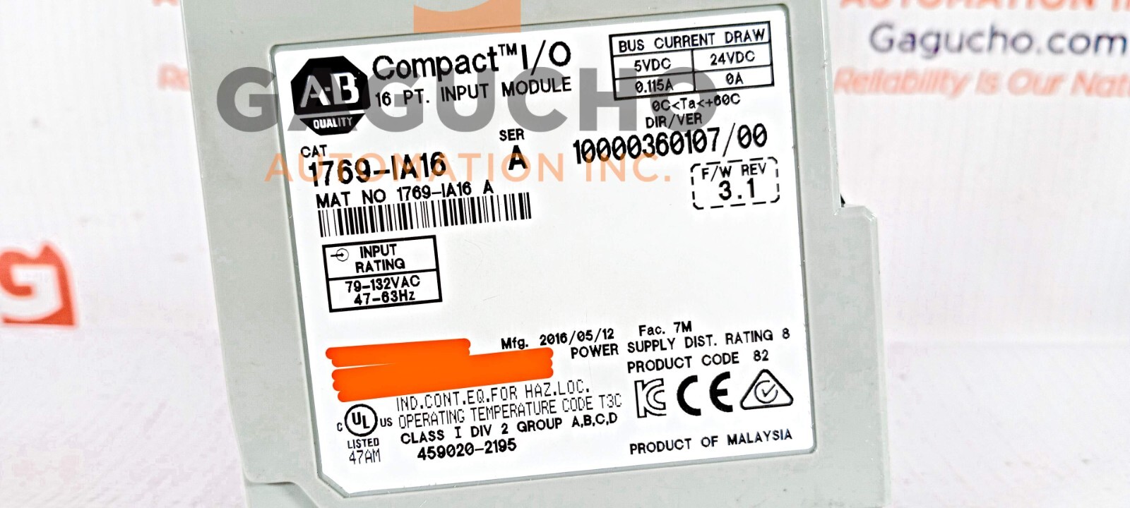 Allen Bradley 1769-IA16 Series A CompactLogix 16-Pt 120VAC Digital Input Module