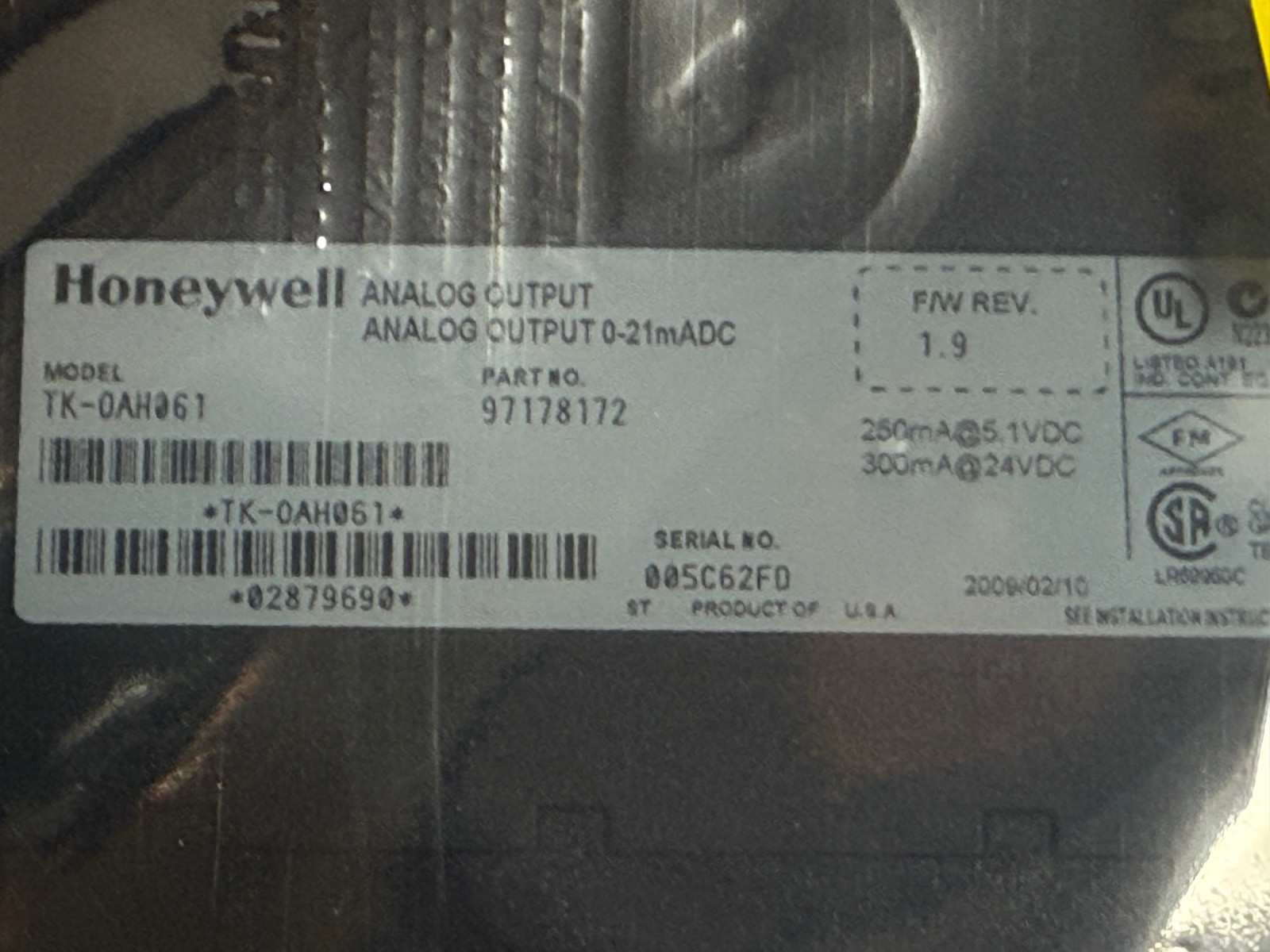 Honeywell TK-OAH061 Model Rev J01 Analog Output Module 97178172