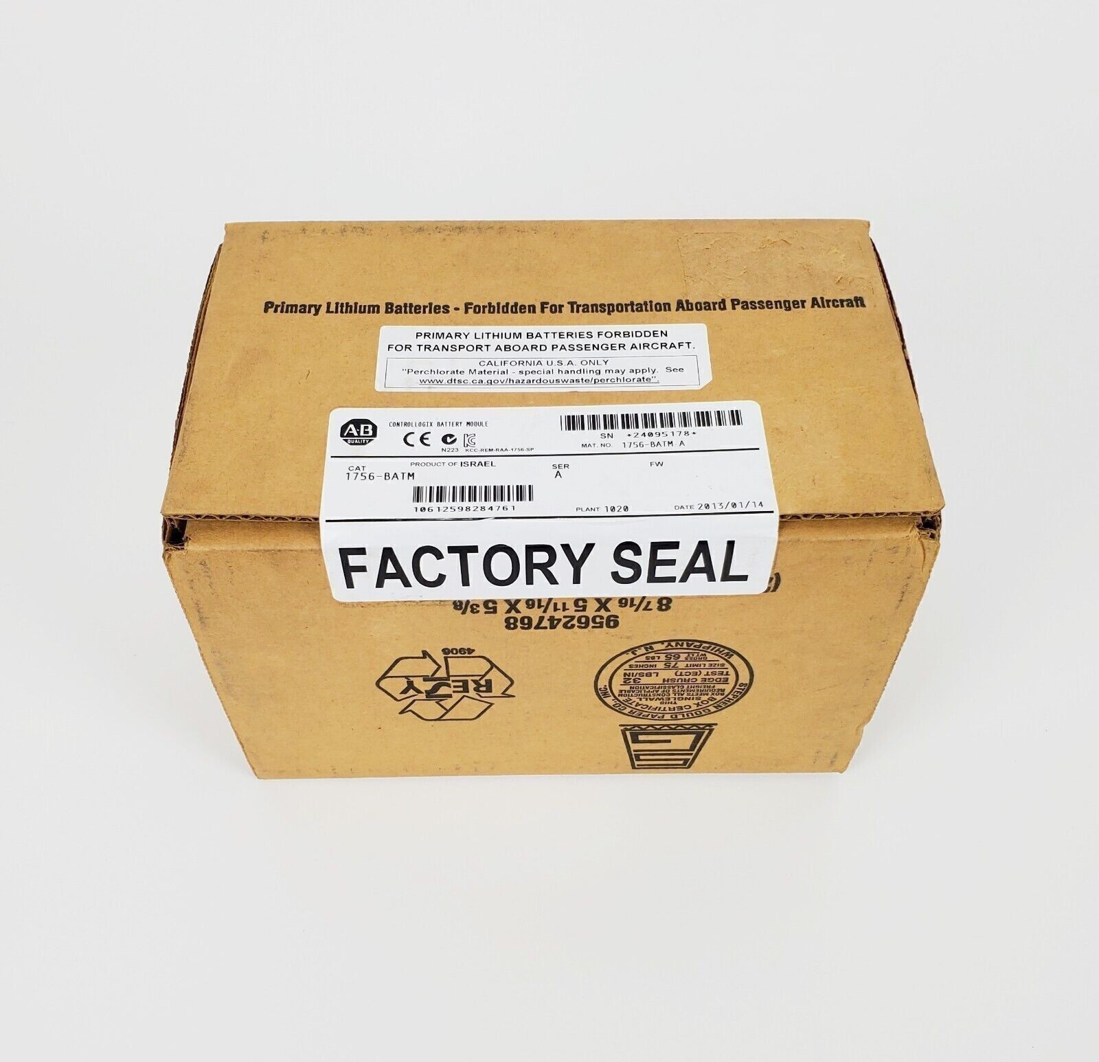 New Factory Sealed Unbrand 1756-BATM ControlLogix Battery Module Ser A