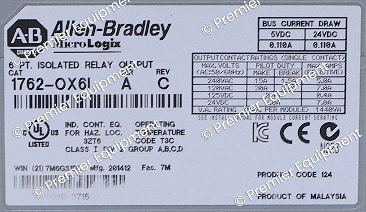 * ALLEN BRADLEY 1762-OX6I SER A REV C MICROLOGIX 1200 ISOLATED RELAY OUTPUT