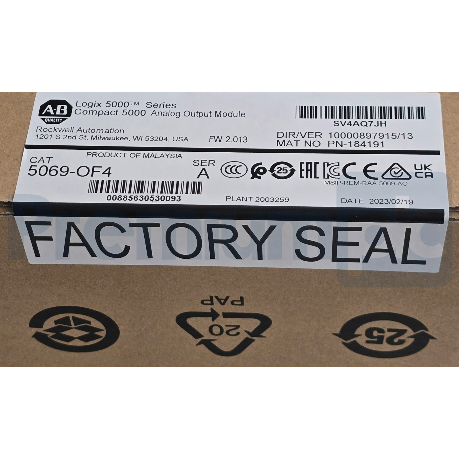 ALLEN BRADLEY 5069-OF4 /A CompactLogix 5000 I/O 4-CH ANALOG OUTPUT MODULE NSFS