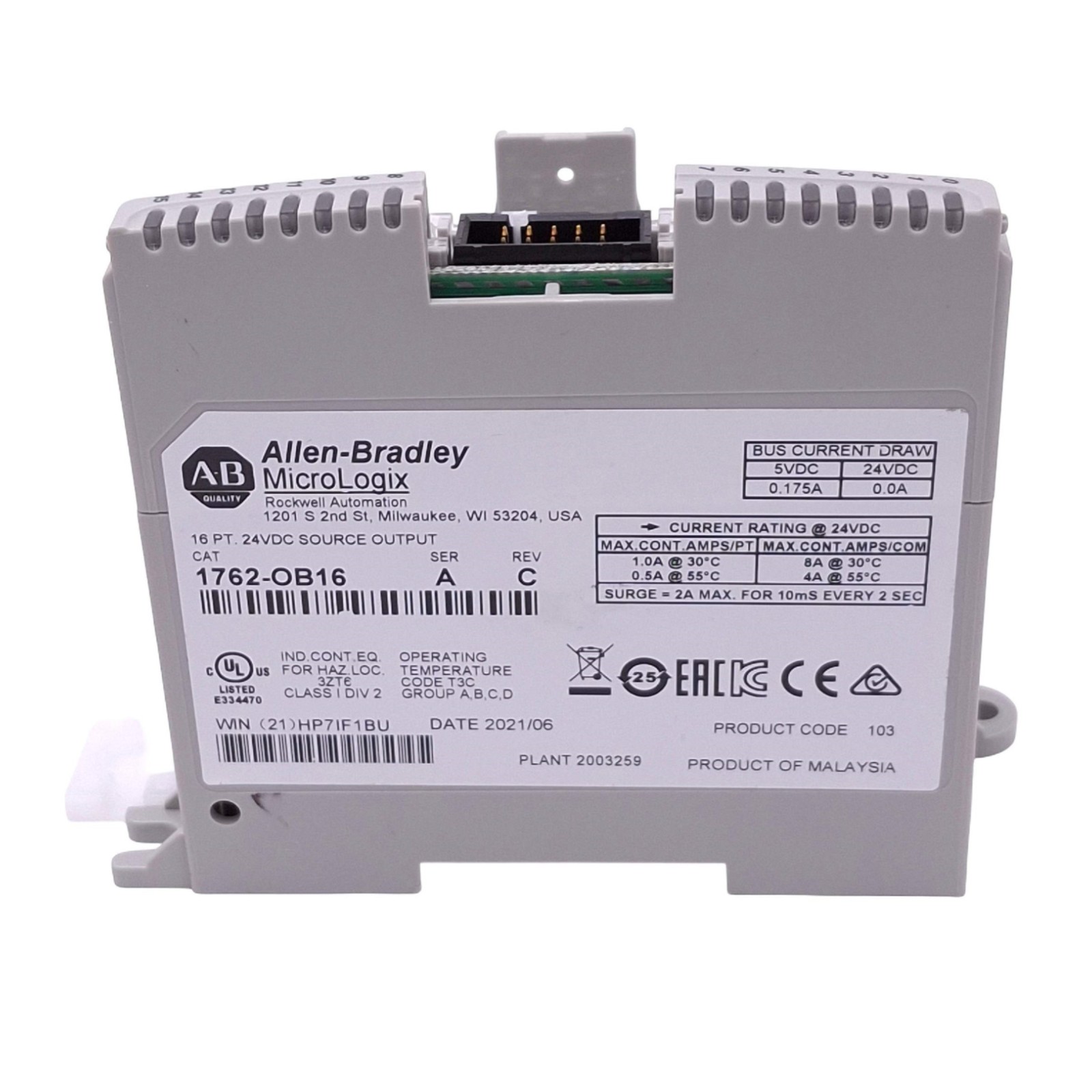 Allen Bradley 1762-OB16 MicroLogix1200 DC Output Module, 16-Point, 24VDC Out