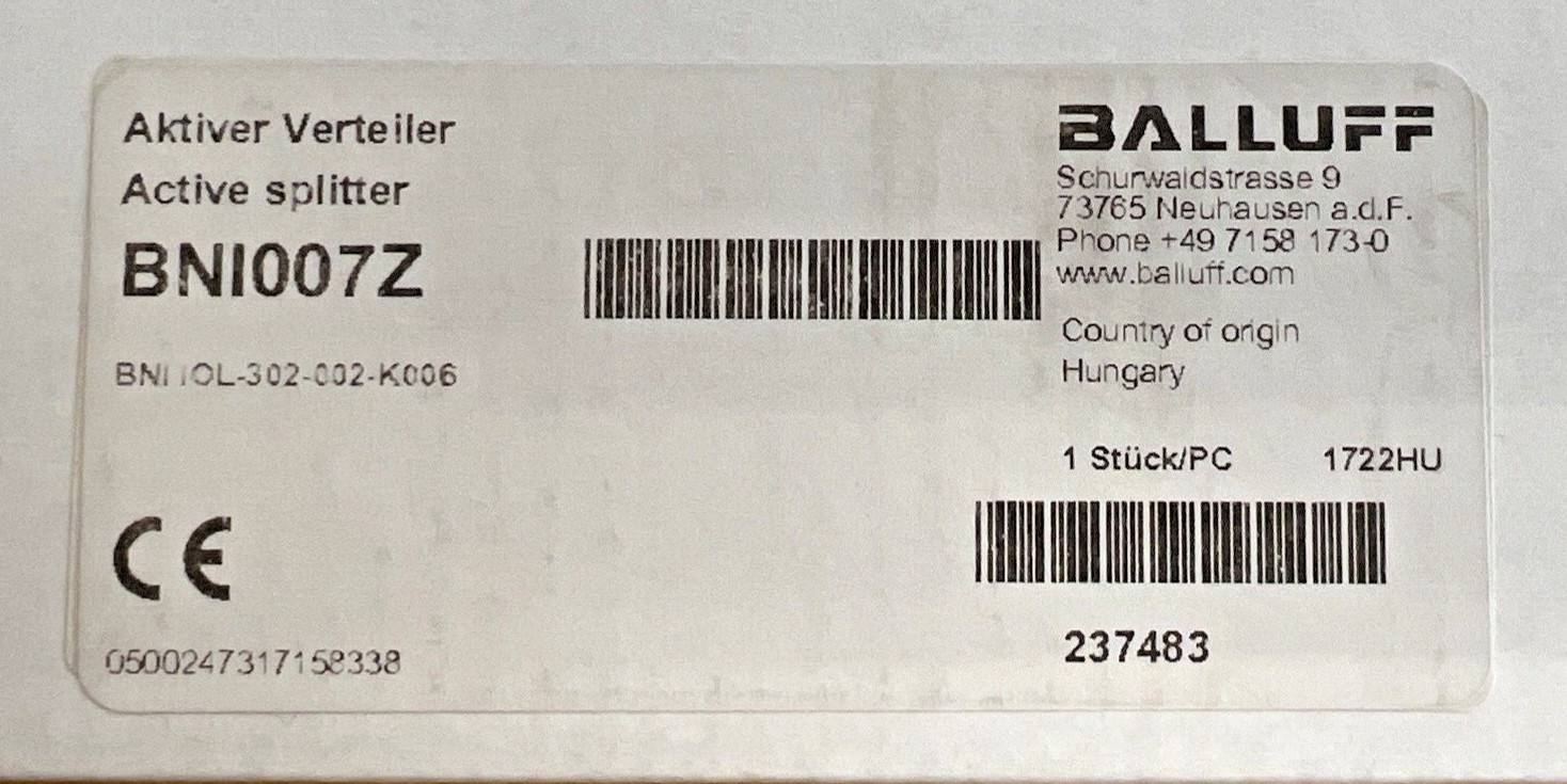 BALLUFF BNI007Z BNII0L-302-002-K006 Active Splitter **NEW IN BOX**