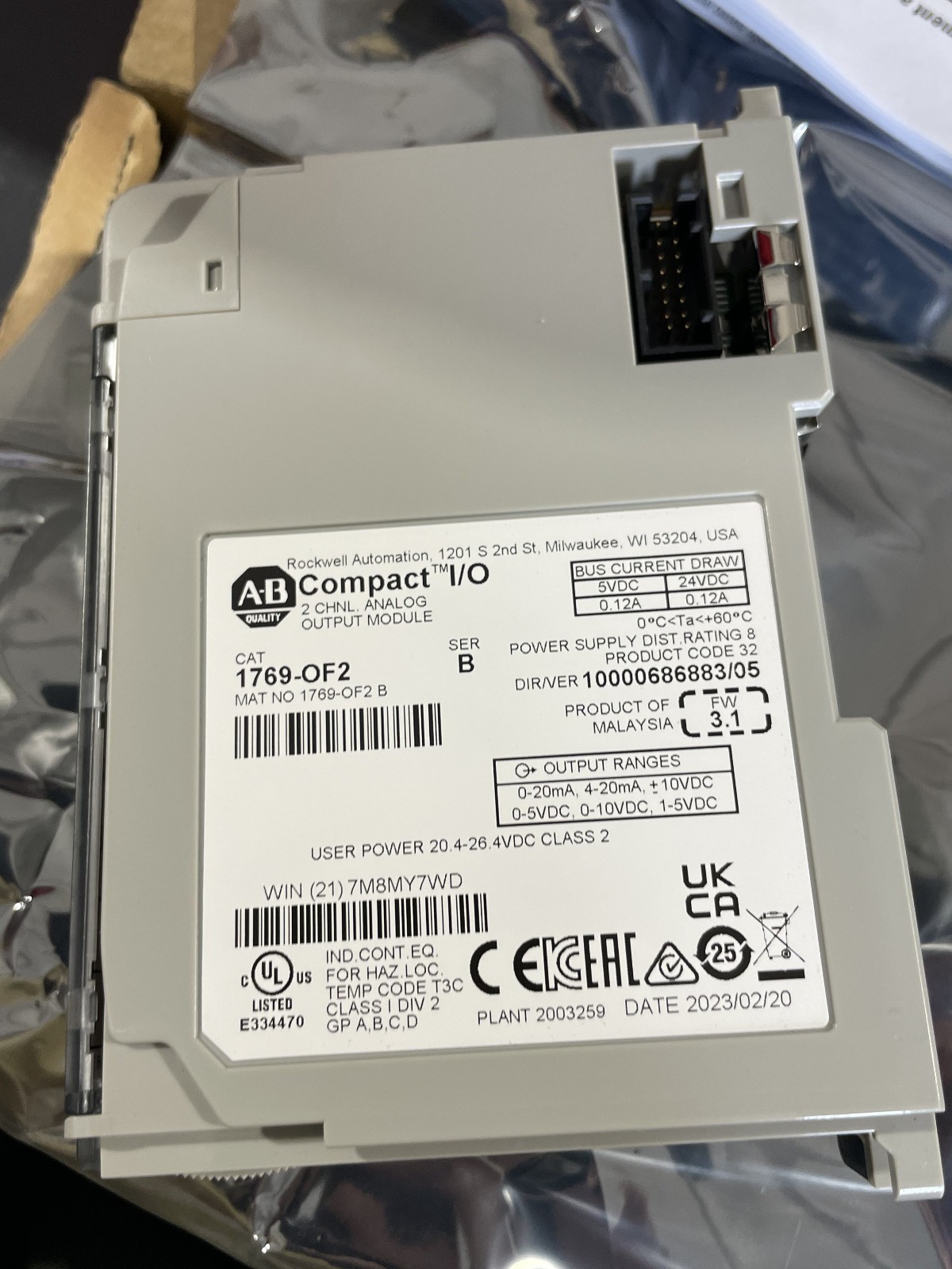 Allen Bradley 1769-OF2 Compact I/O, 2 Channel Analog Output – New, Open Box