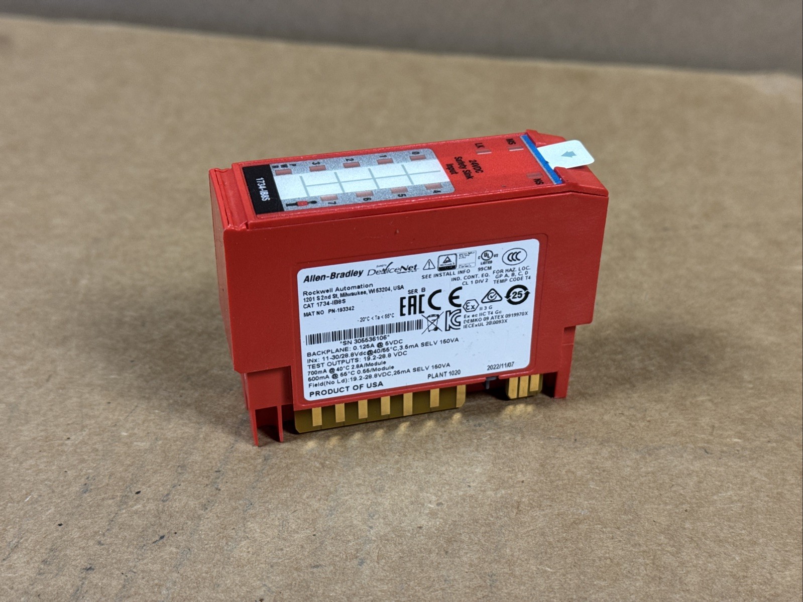 Allen Bradley 1734-IB8S /B 24VDC Safety Sink Input 2021-2022 WARRANTY FAST SHIP
