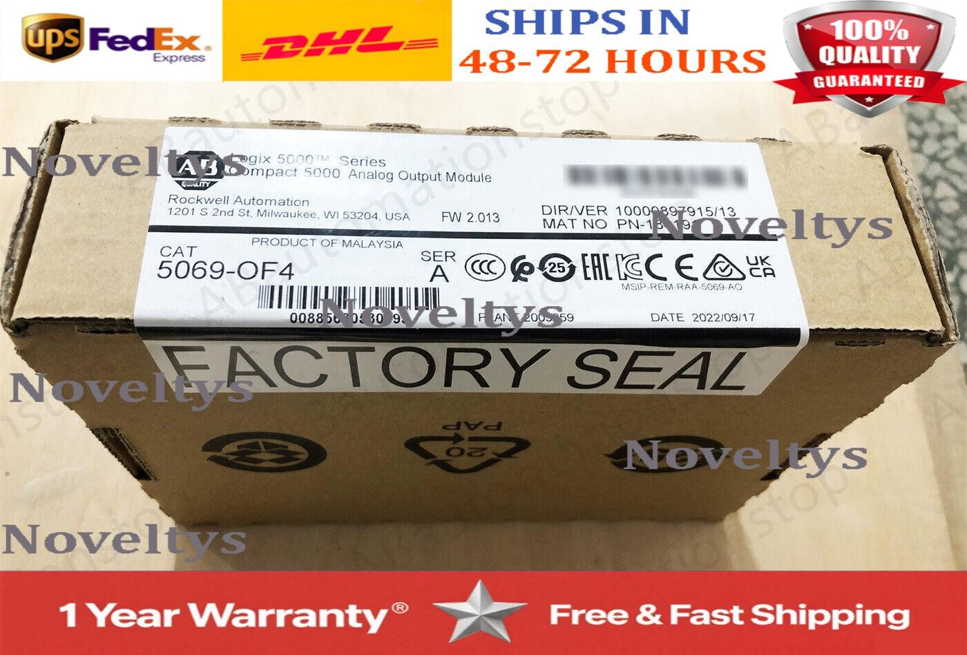 2022 NEW Allen-Bradley 5069-OF4 Logix 5000 I/O Analog Output Module US Free Tax