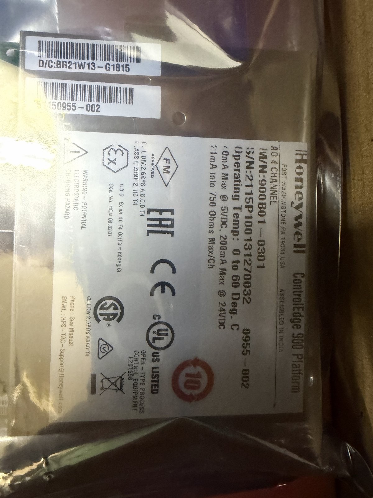 Honeywell 900B01-0301 ControlEdge 900 Analog Output Module 4-Ch AO NEW