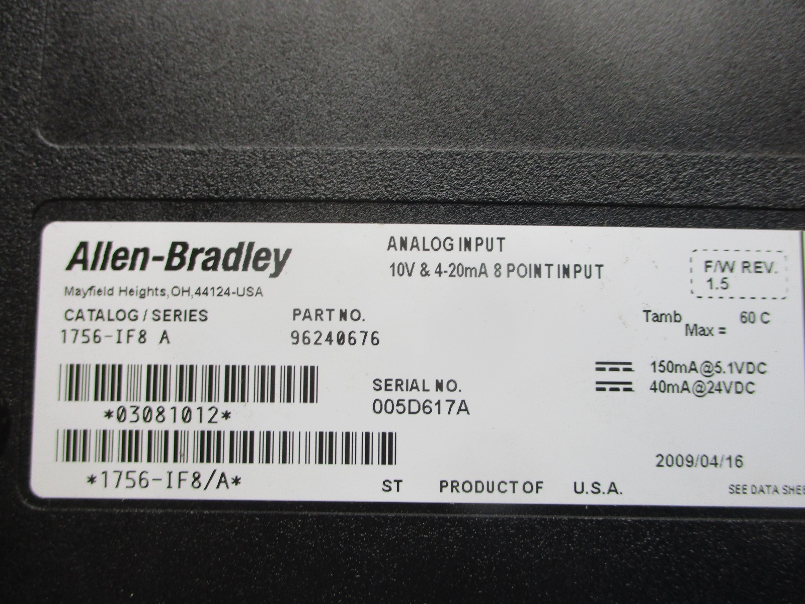 ALLEN BRADLEY 1756-IF8 SER.A ANALOG INPUT MODULE NSNP