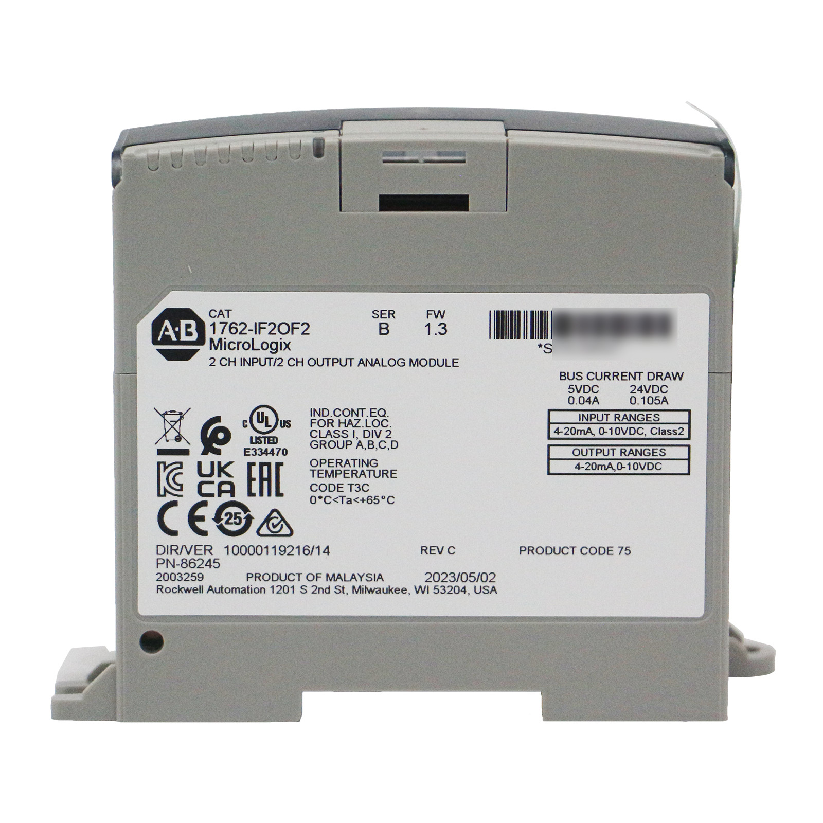 New Allen-Bradley 1762-IF2OF2 MicroLogix 4 Point Analog Comb Module