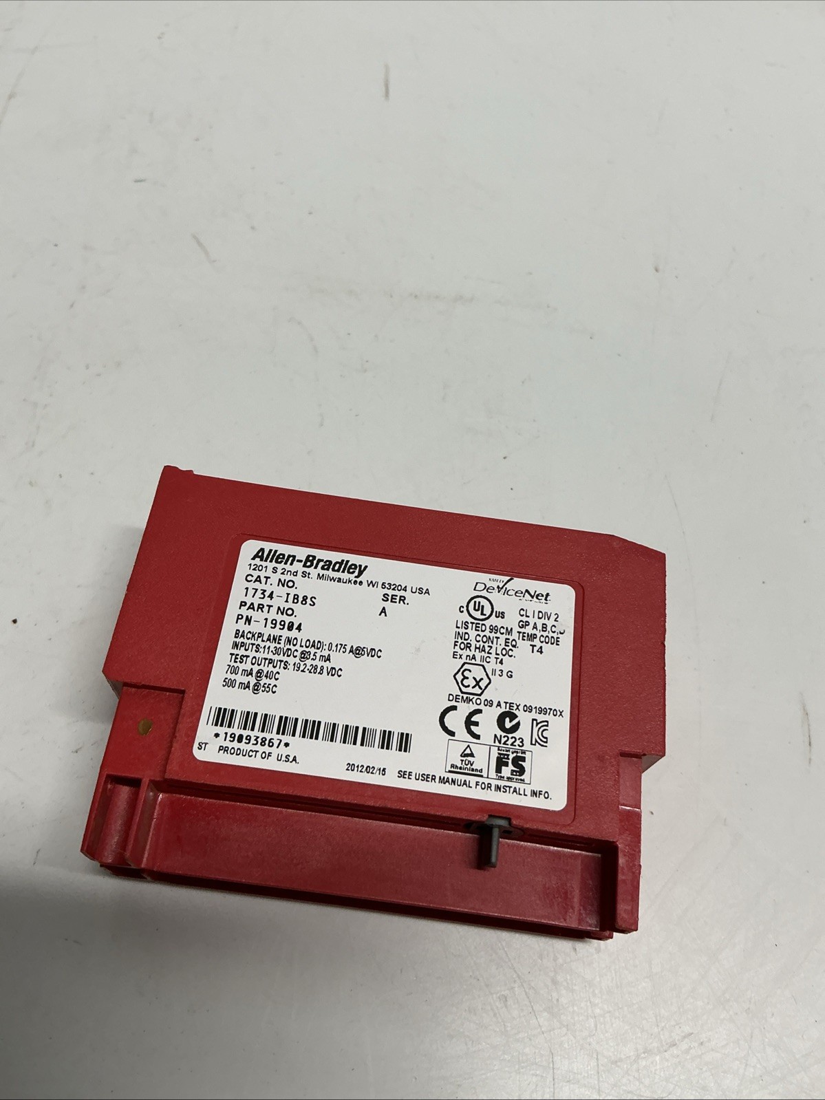 Allen Bradley 1734-IB8S SER. A PN 19904 Input Module COVER ONLY AC-077