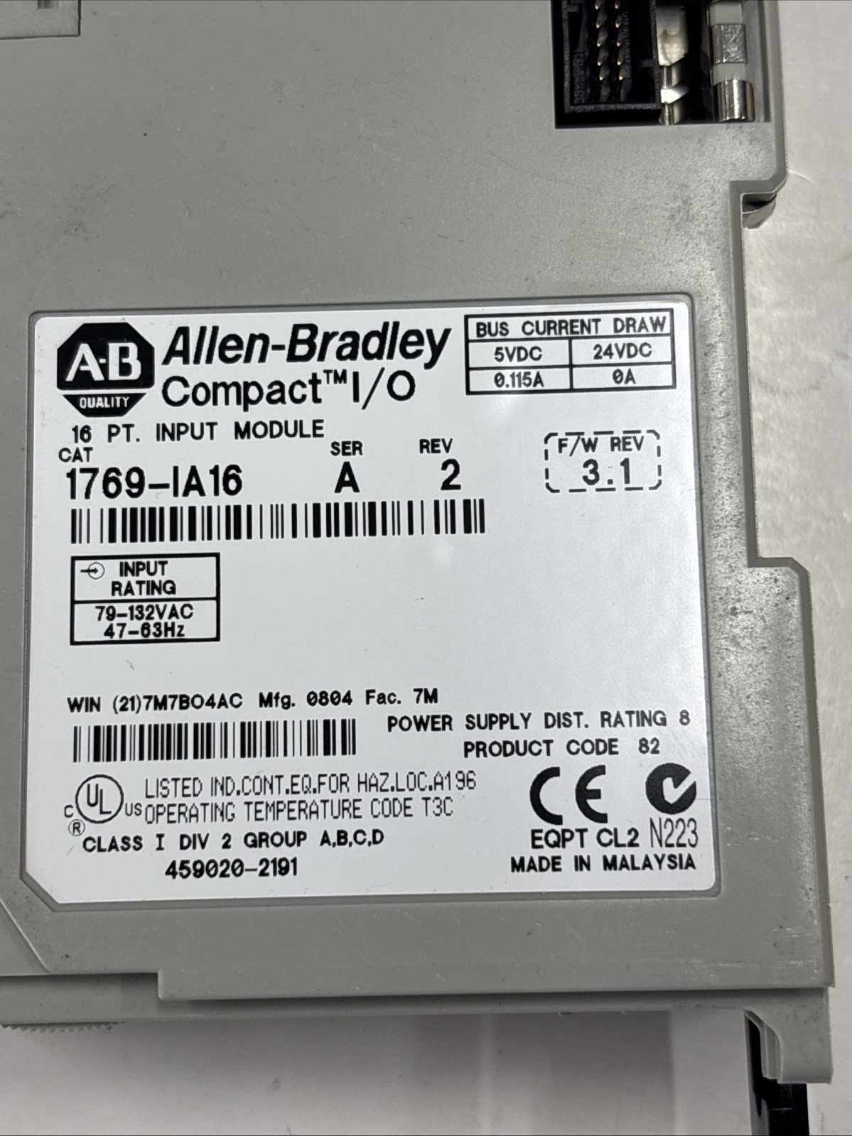 Allen-Bradley 1769-IA16 Ser. A Rev. 2 Input Module F/W Rev. 3.1
