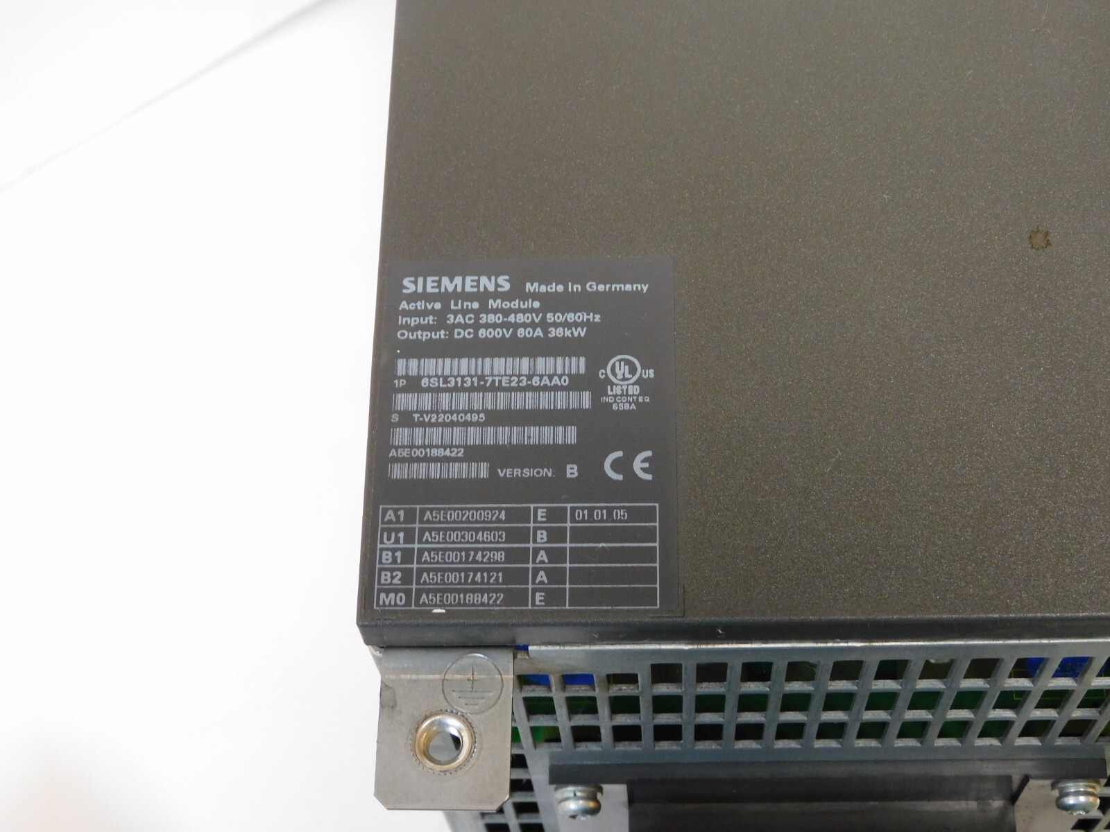 SIEMENS 6SL3131-7TE23-6AA0 ACTIVE LINE MODULE VER B 3AC 380-480V 600VDC 60A 36KW