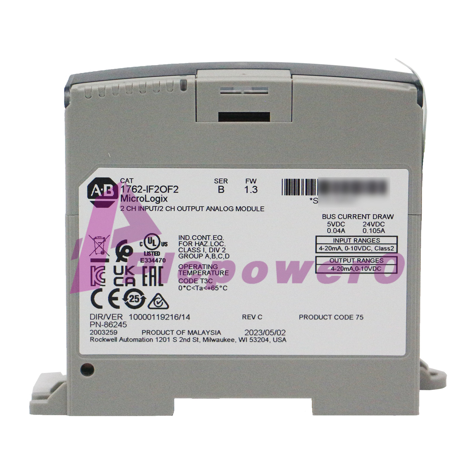 New Allen-Bradley 1762-IF2OF2 MicroLogix1200 Analog I/O Module