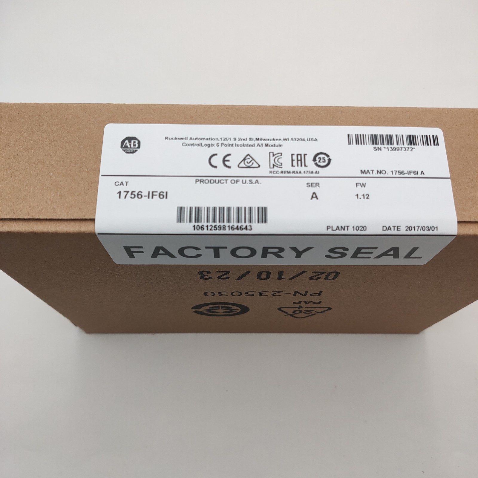 New AB 1756-IF6I/A ControlLogix 6 Point Isolated A/I Module 1756IF6I serA 1PC