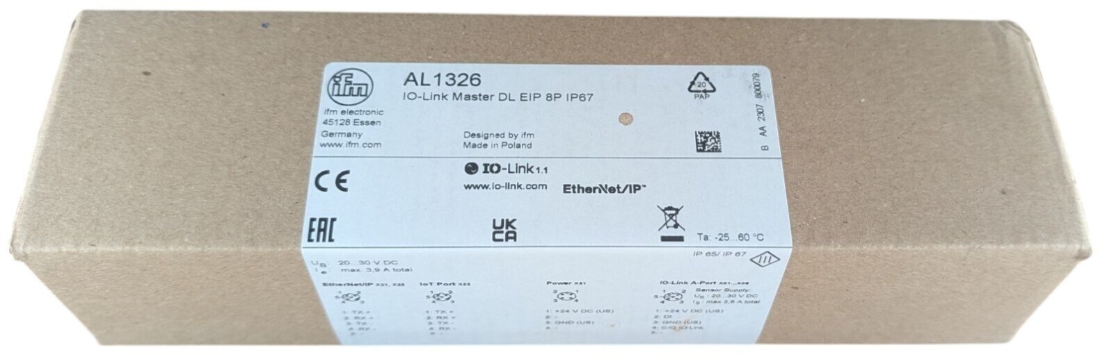 IFM AL1326 IO-Link Master Ethernet/IP 8-Port M12 IP67 Industrial Module