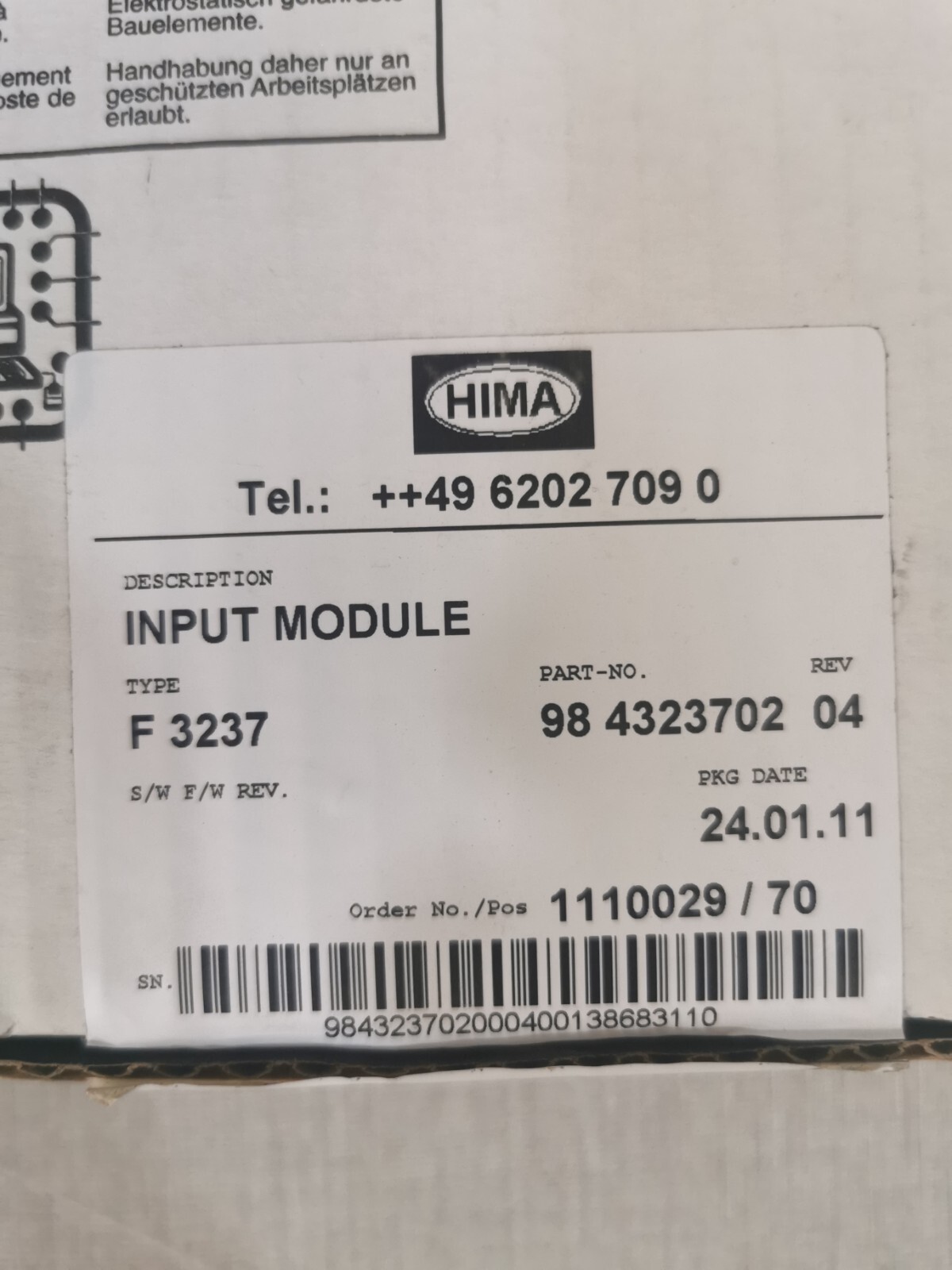 HIMA F 3237 INPUT MODULE 98 4713302 REV 04- NEW WITH FILTHY BOX