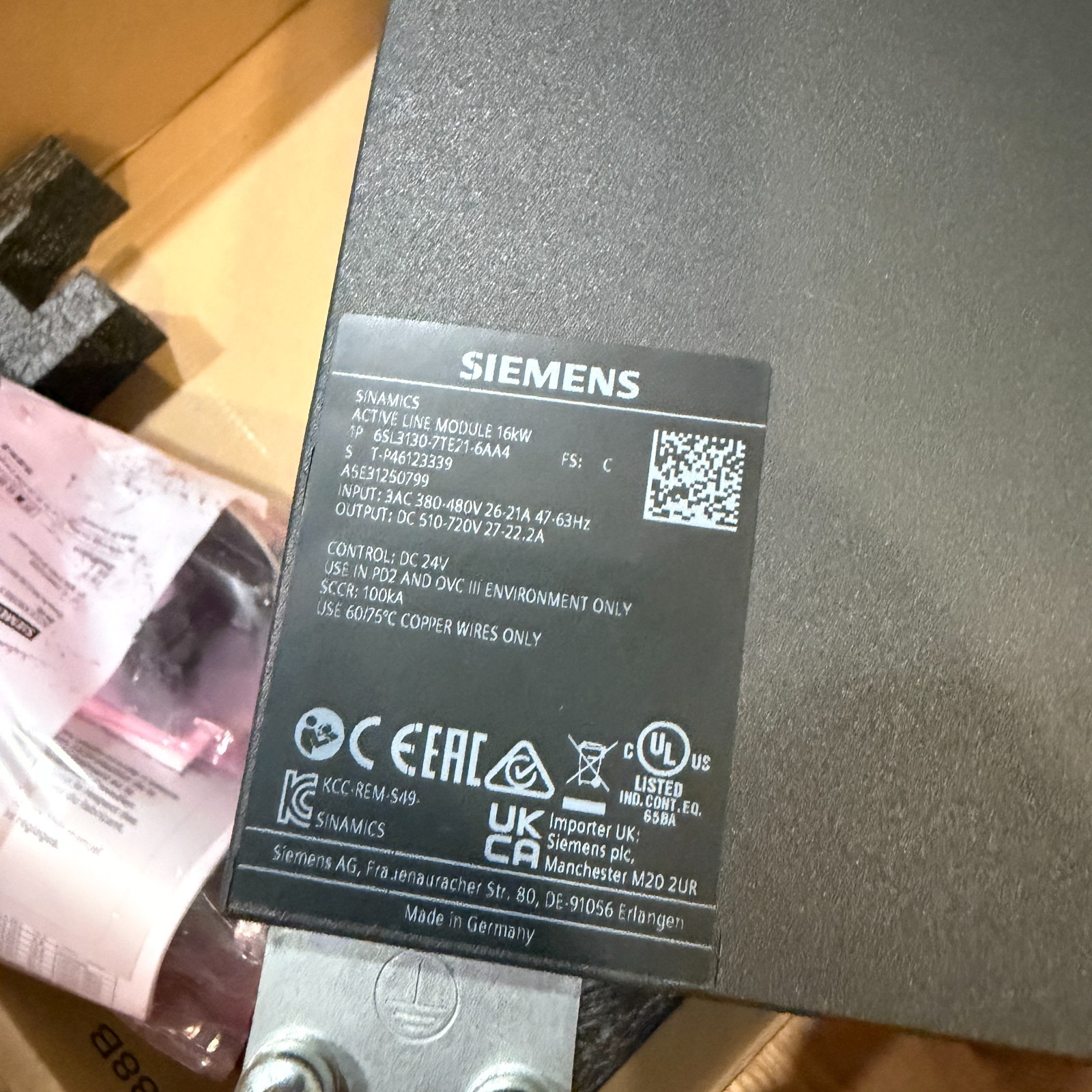 Siemens 6SL3130-7TE21-6AA4 ACTIVE LINE Module New Open Box