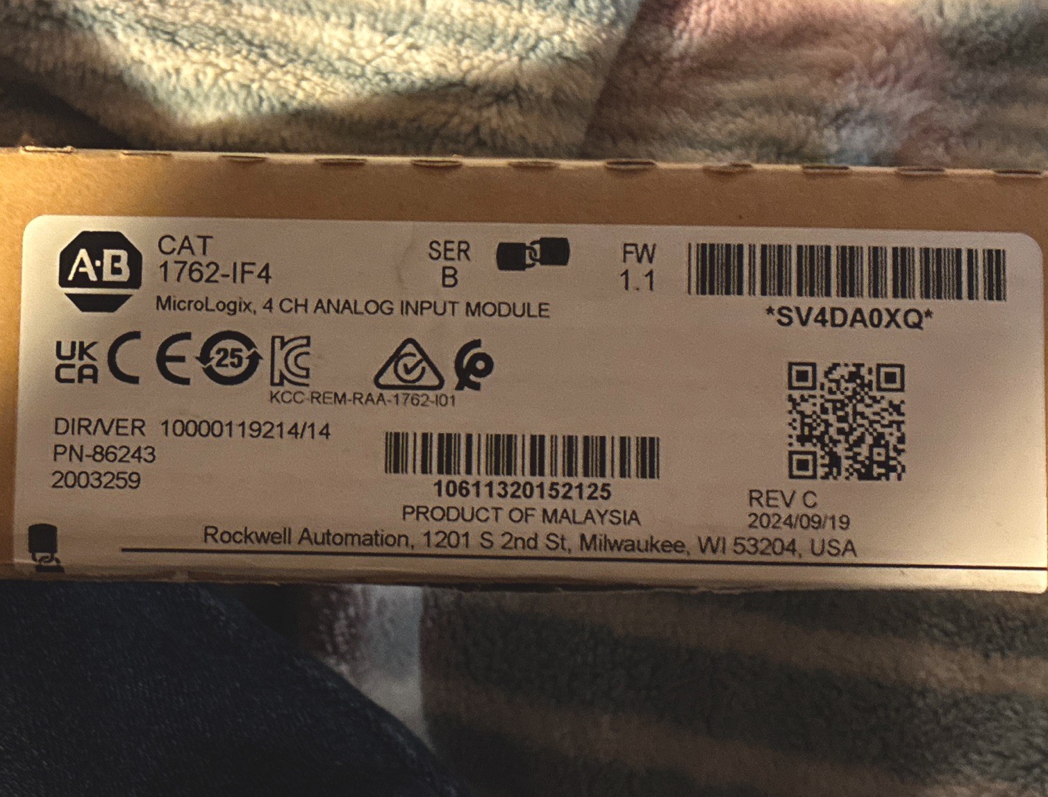 Allen-Bradley 1762-IF4 MicroLogix 4-Ch Analog Input Module (Series B, FW 1.1)