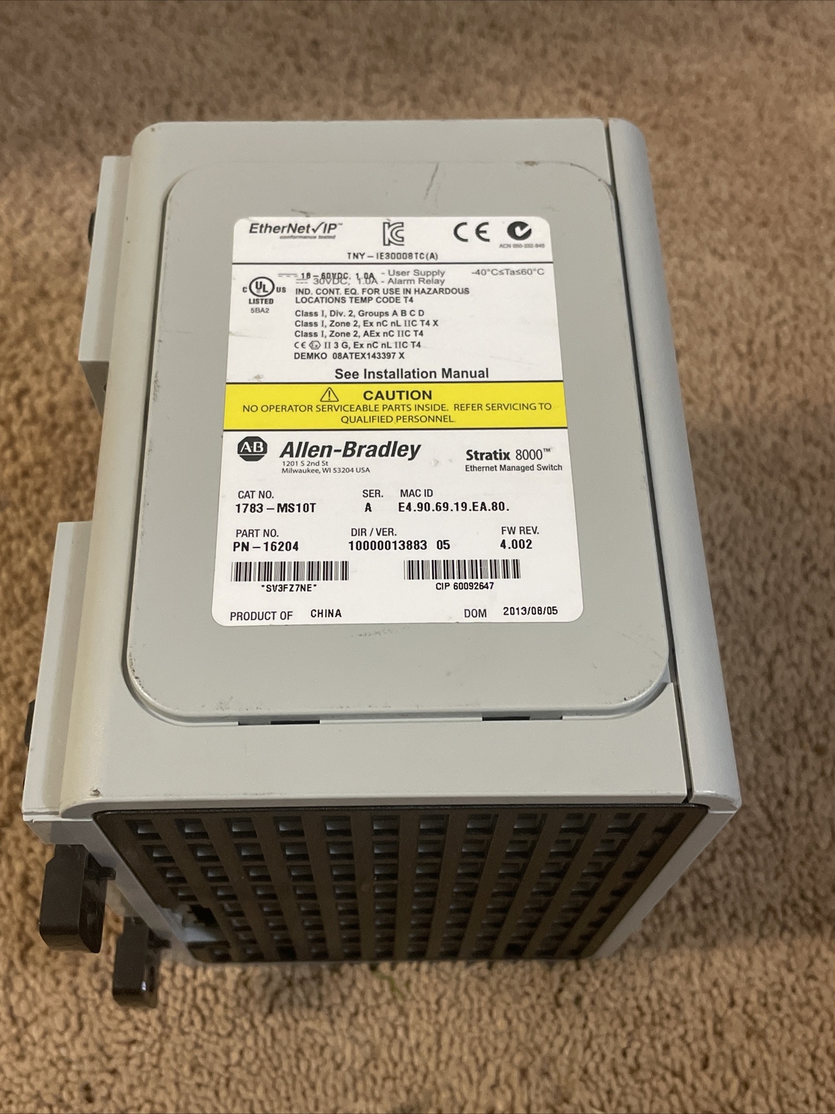 Refurbish Allen Bradley Stratix 8000 Ethernet Managed Switch, CAT: 1783-MS10T