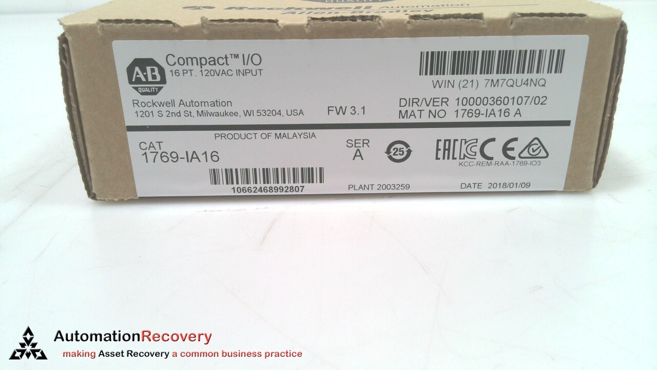 ALLEN BRADLEY 1769-IA16 SER A, COMPACTLOGIX I/O 16 PT INPUT MODULE, NEW #320608