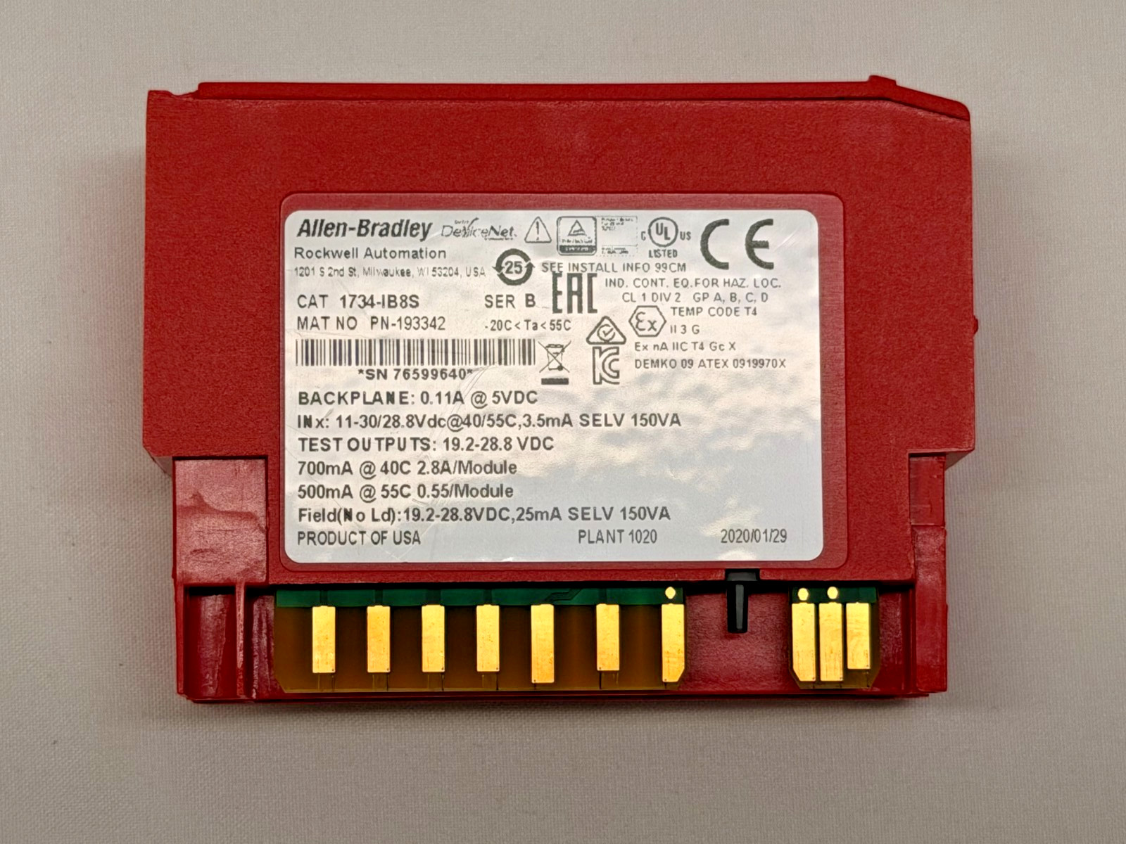 Allen-Bradley 1734-IB8S POINT I/O Safety Sink Input Module 8-Ch 24VDC Ser B