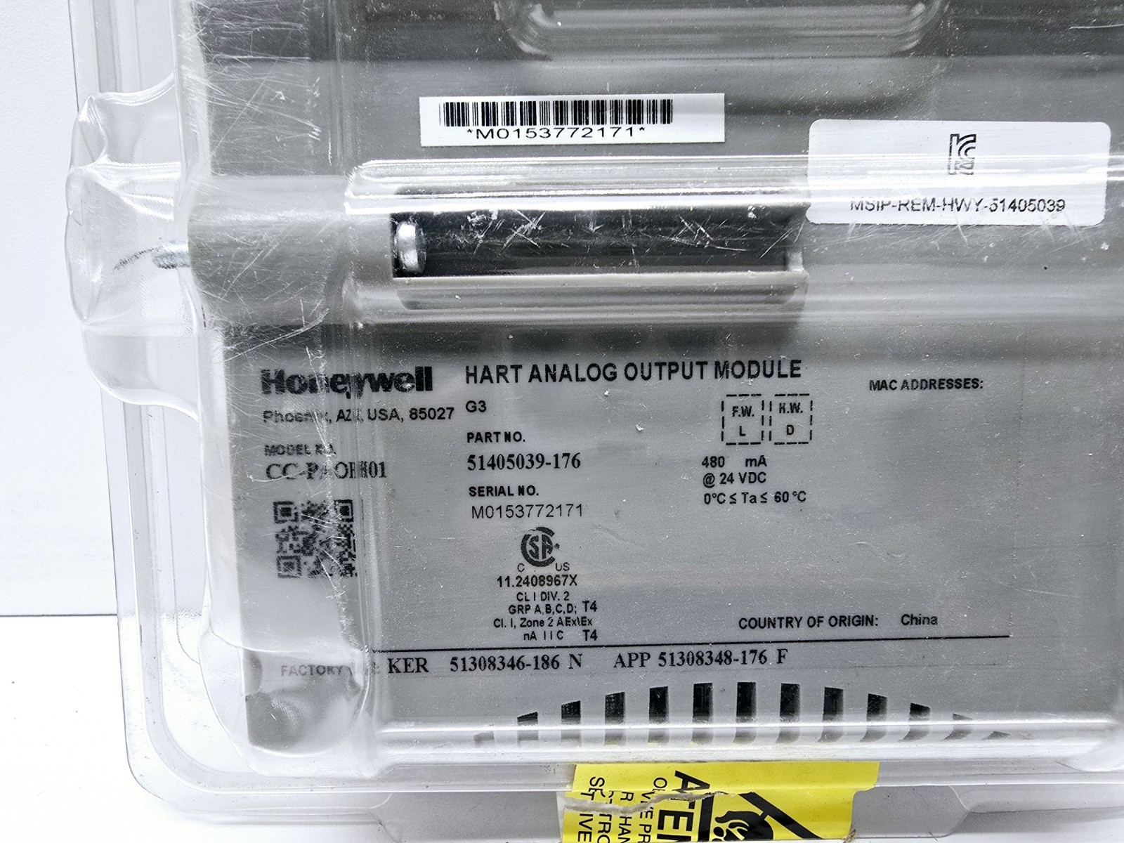 HONEYWELL FC-PUI001 HART ANALOG OUTPUT MODULE P/N:-51405039-176
