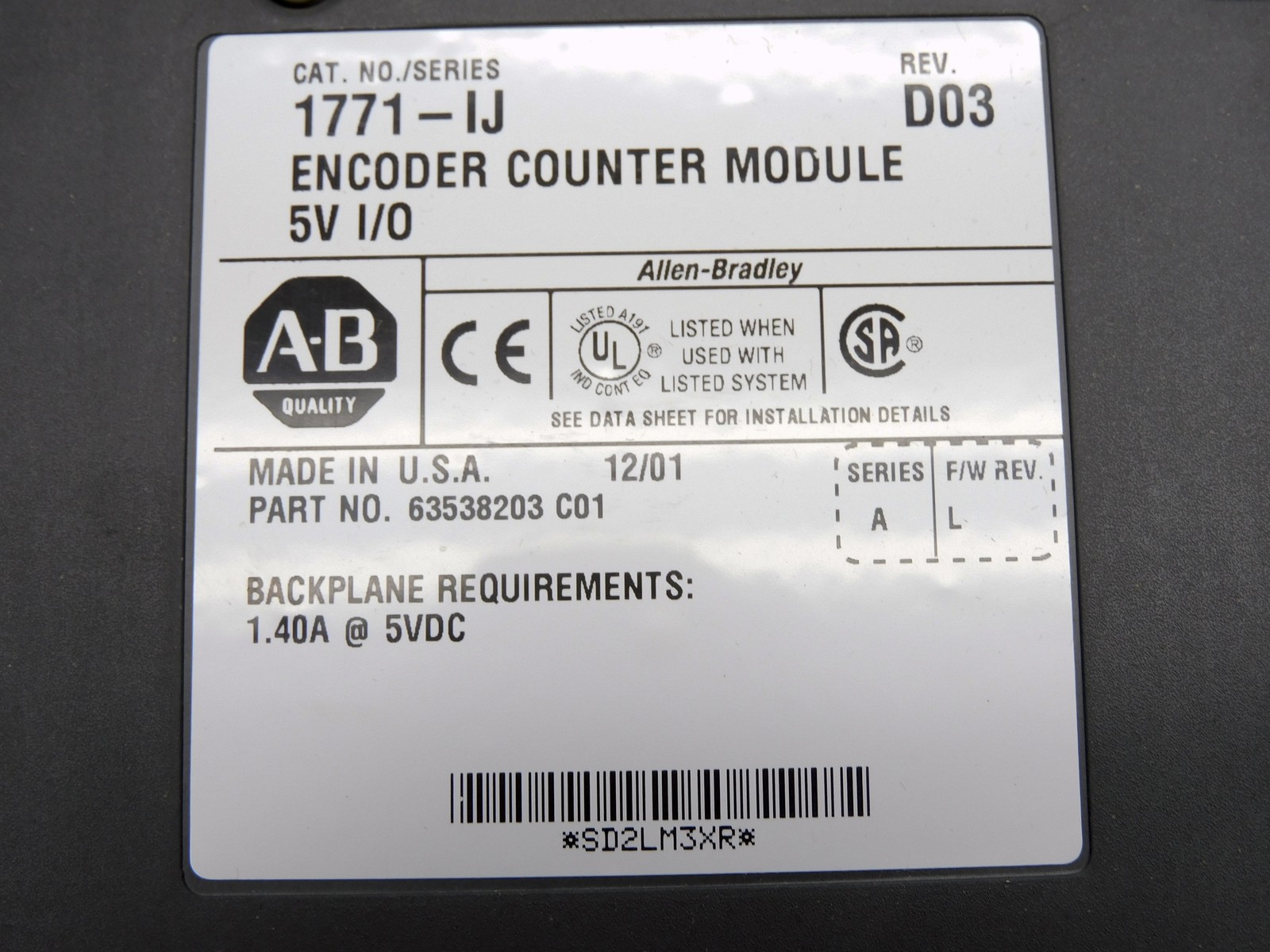ALLEN BRADLEY 1771-IJ SER. A F/W L 5VDC 1.4A UNMP