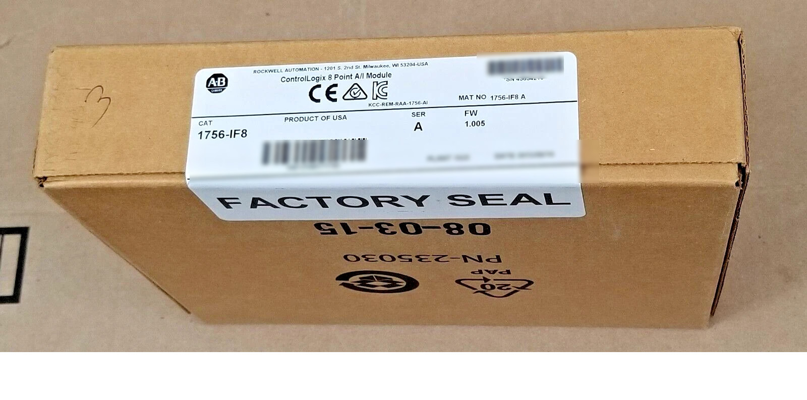 Surplus NEW SEALED BOX Allen-Bradley 1756-IF8/A ControlLogix 8 Point A/I Module